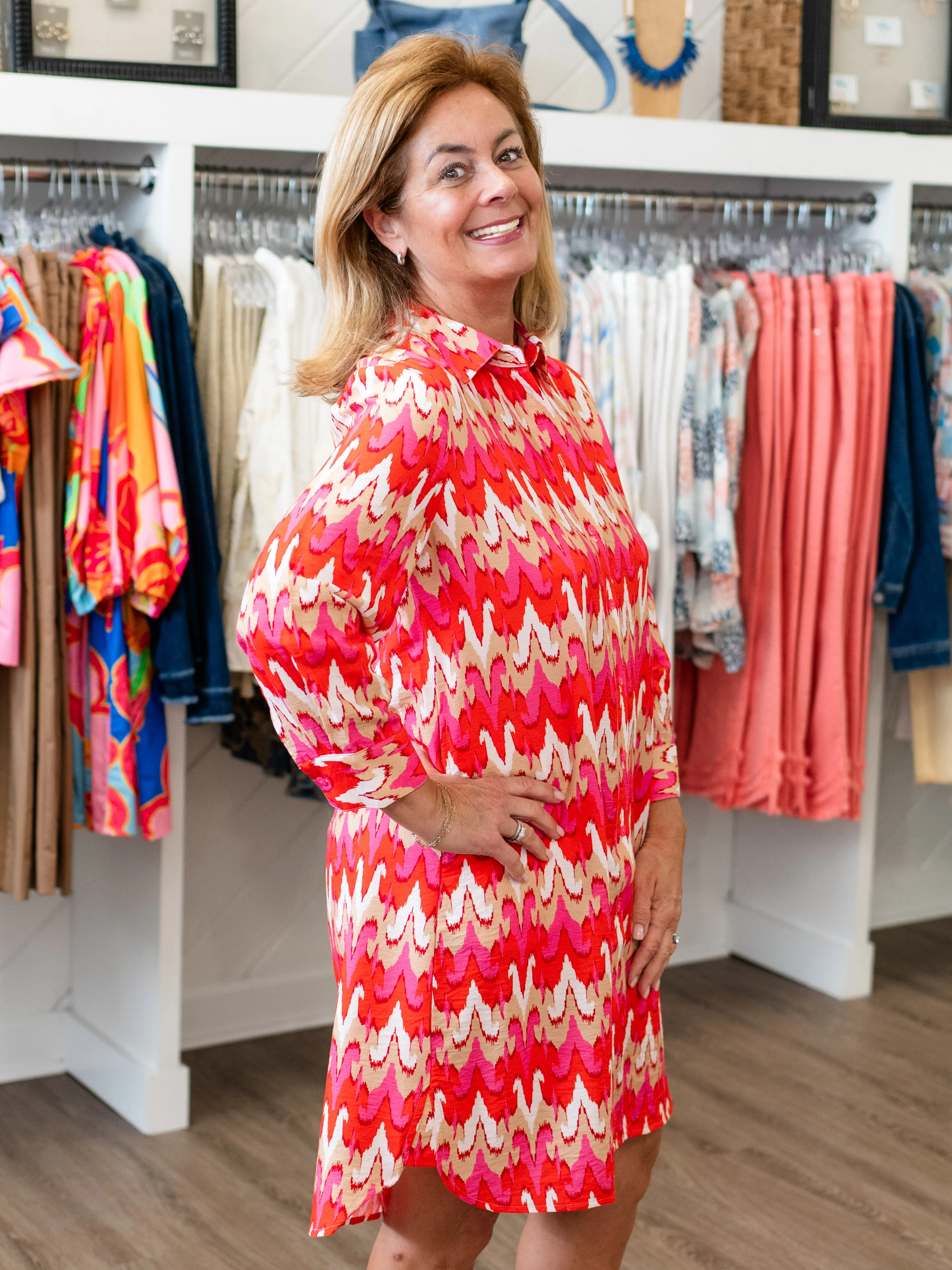 3/4 Sleeve Button Down Dress by Boho Chic