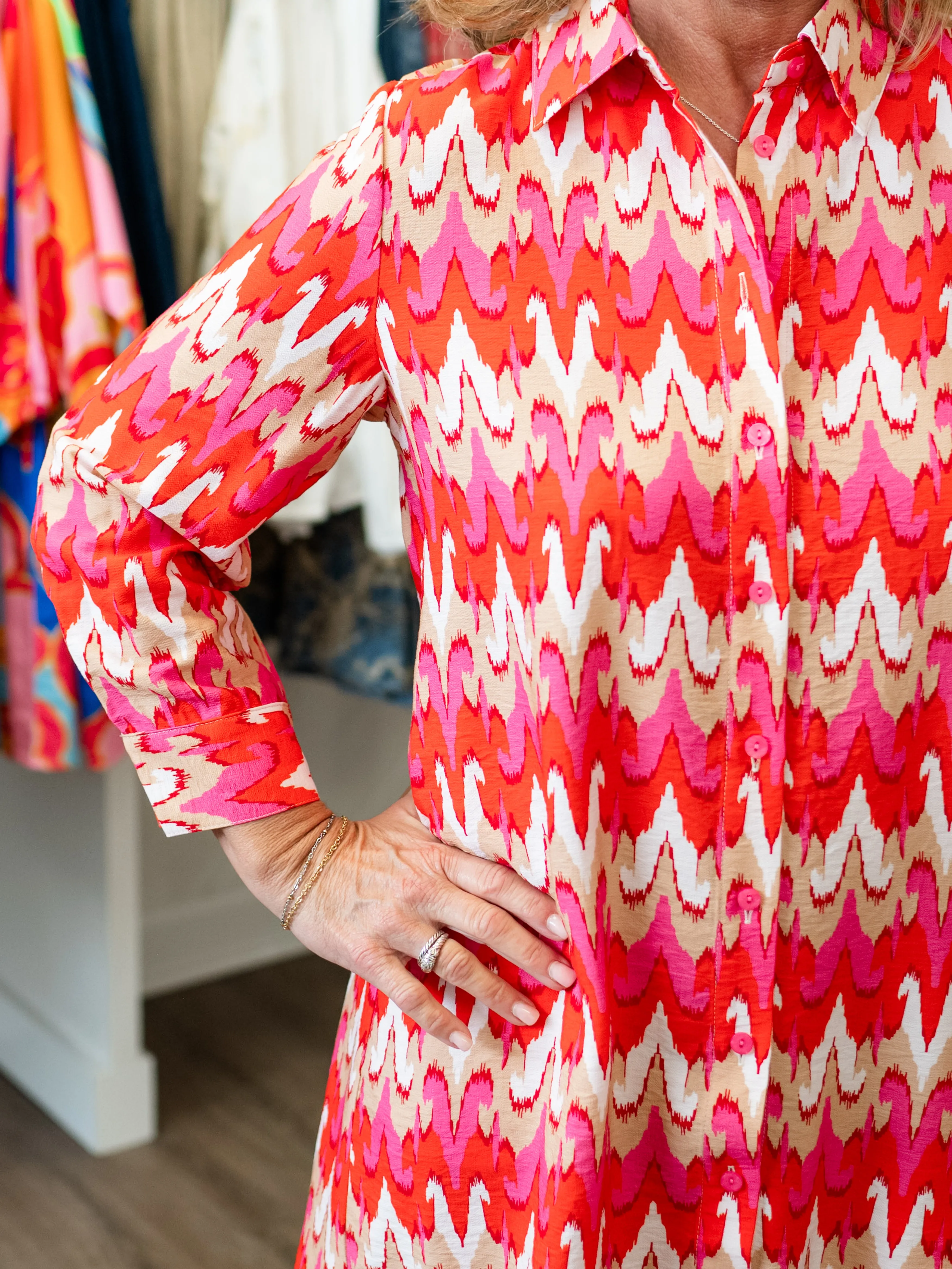 3/4 Sleeve Button Down Dress by Boho Chic