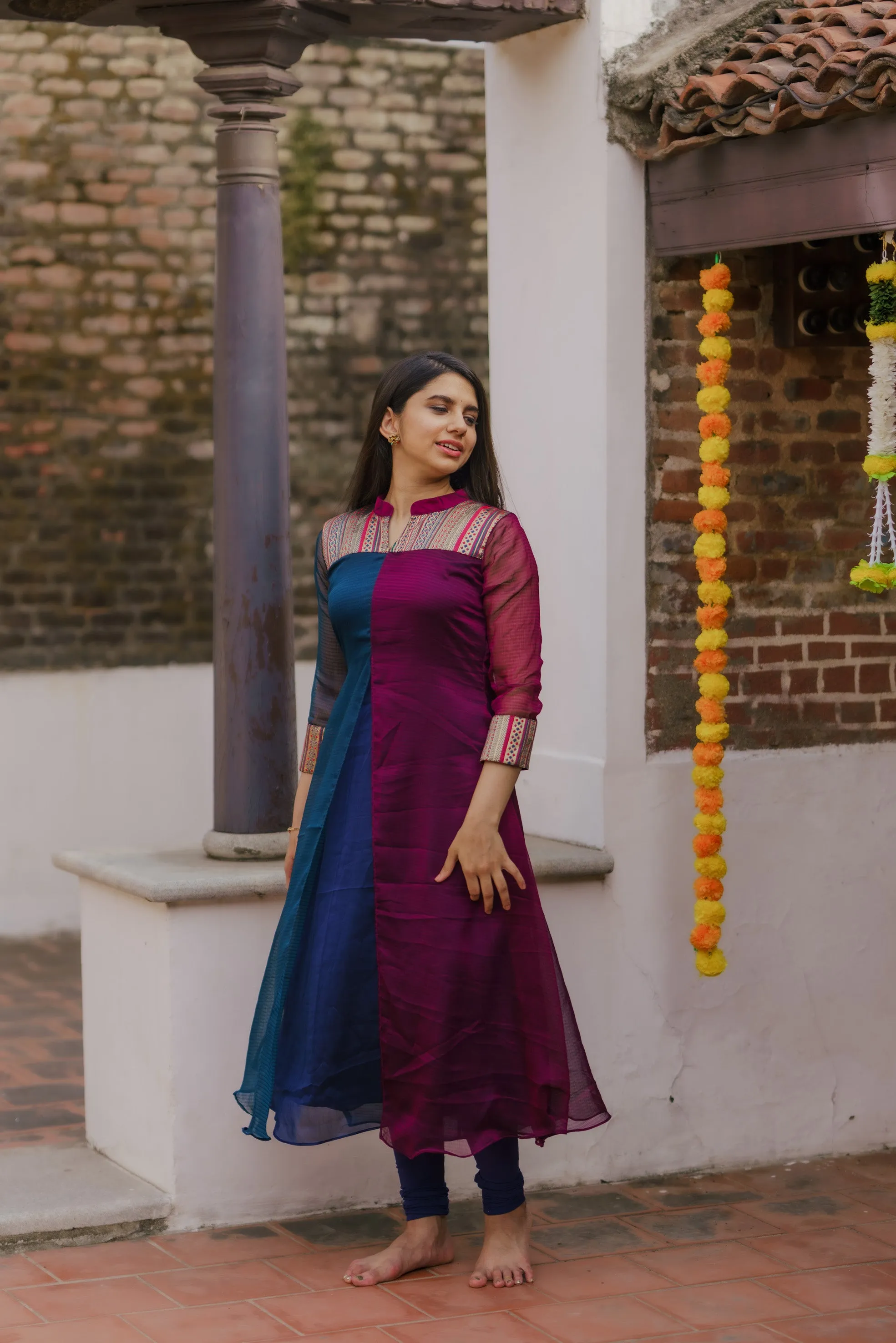 Aadhirai Wine with Teal Blue (Kurti)