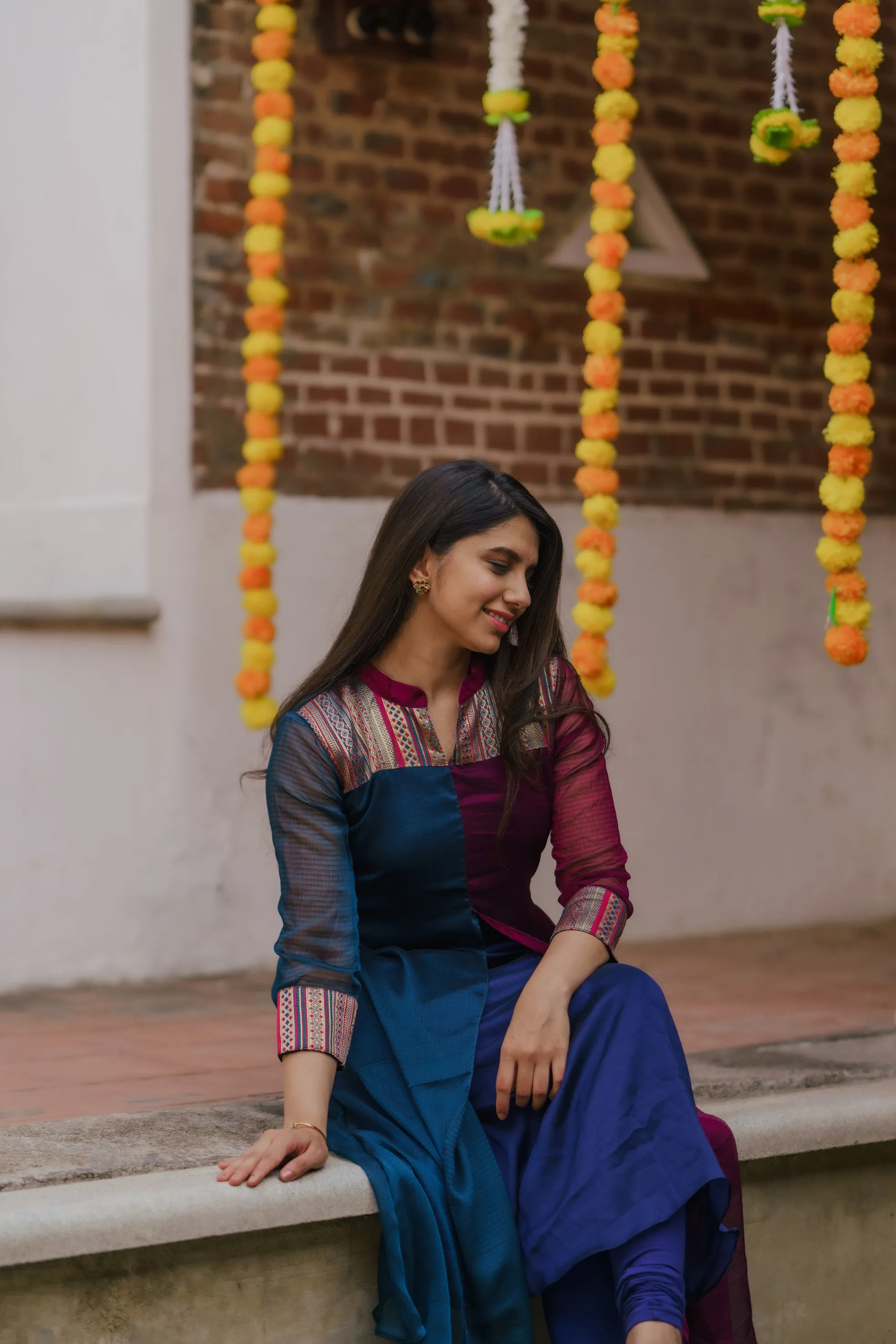Aadhirai Wine with Teal Blue (Kurti)
