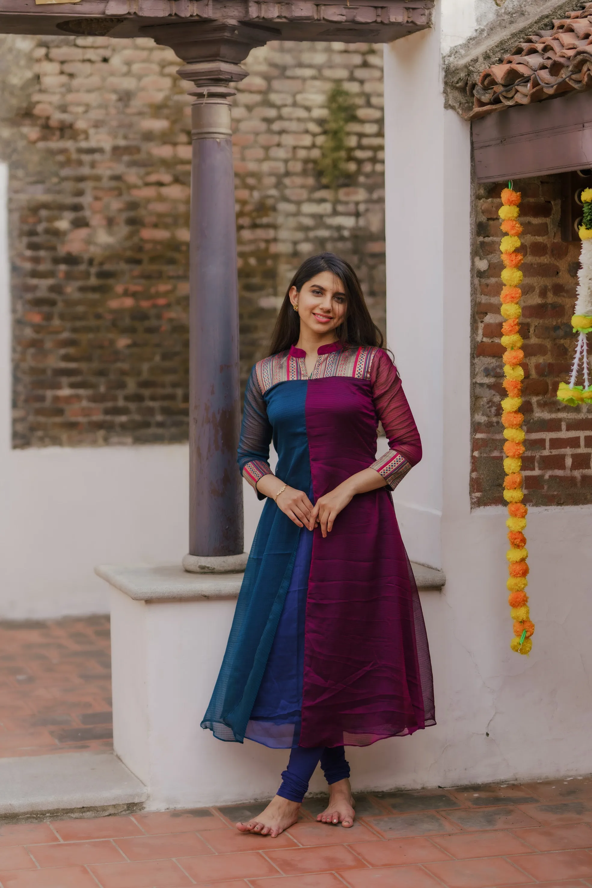Aadhirai Wine with Teal Blue (Kurti)