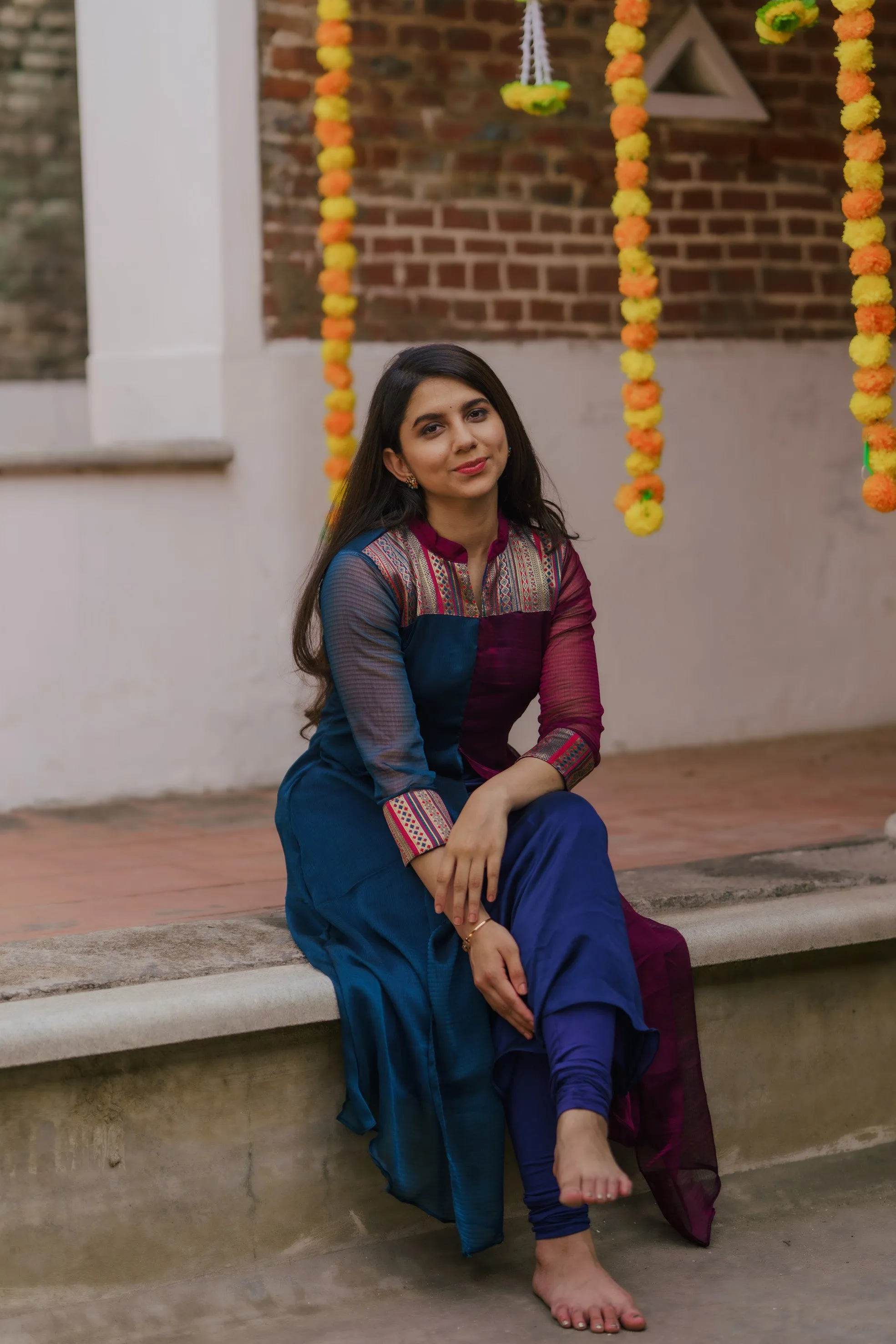 Aadhirai Wine with Teal Blue (Kurti)