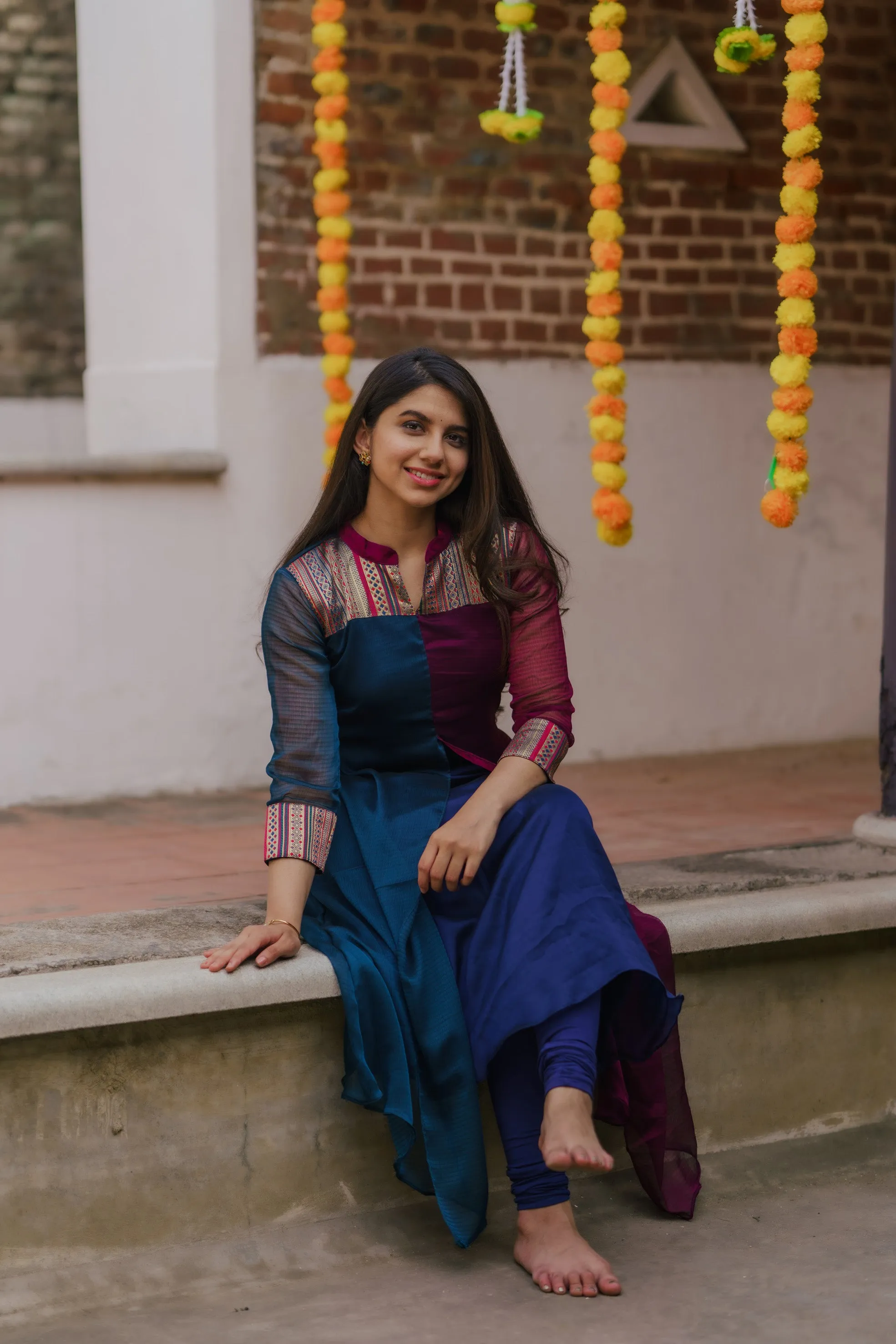 Aadhirai Wine with Teal Blue (Kurti)