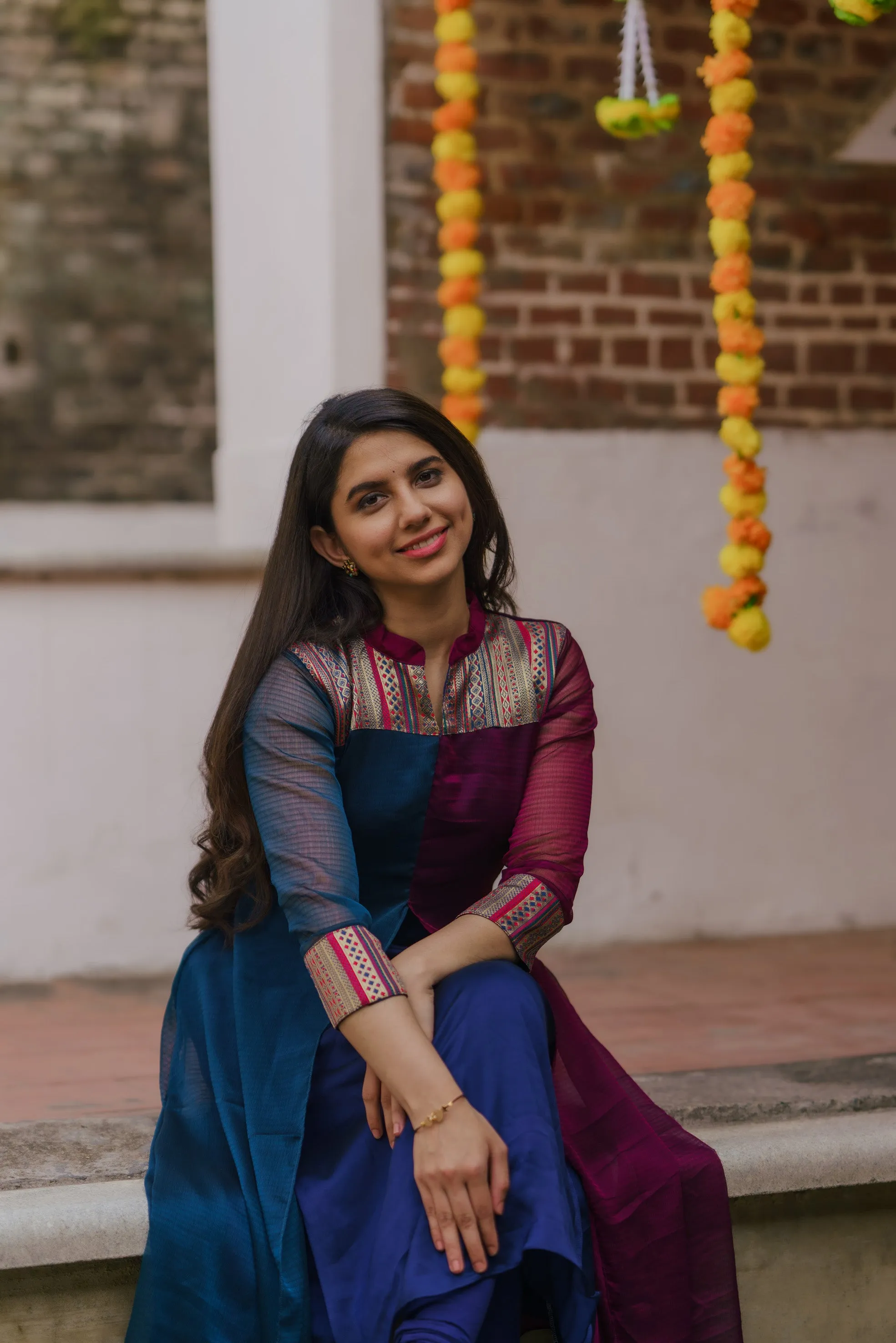 Aadhirai Wine with Teal Blue (Kurti)