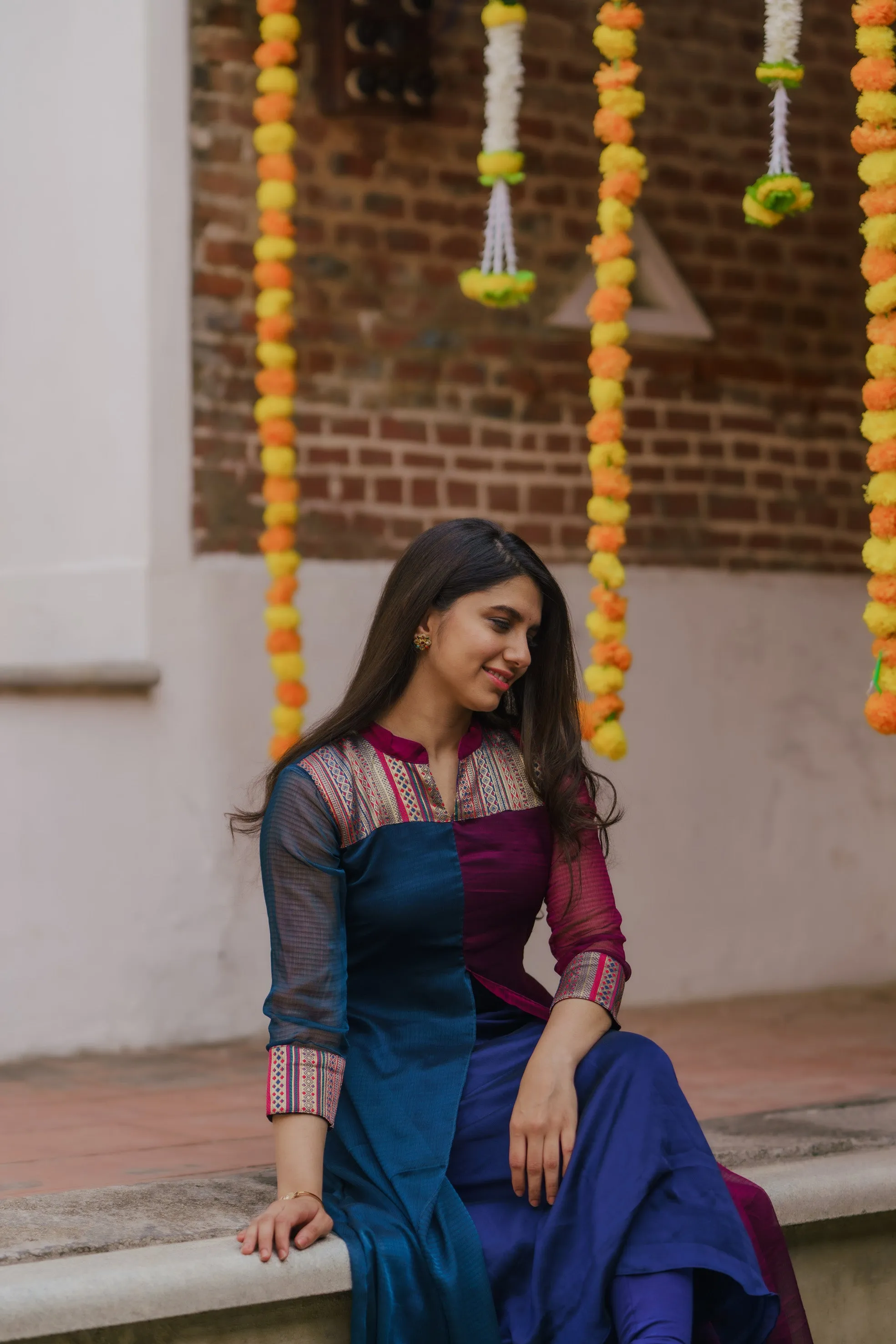 Aadhirai Wine with Teal Blue (Kurti)