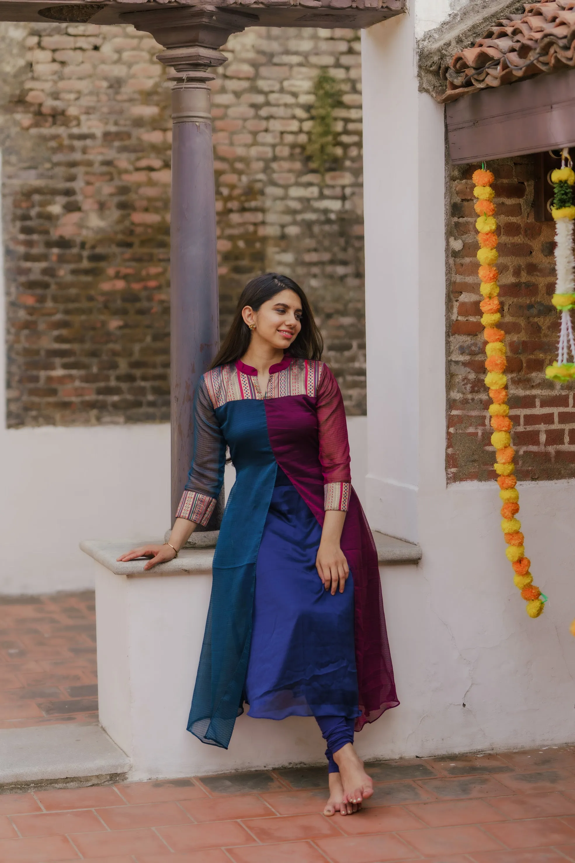 Aadhirai Wine with Teal Blue (Kurti)