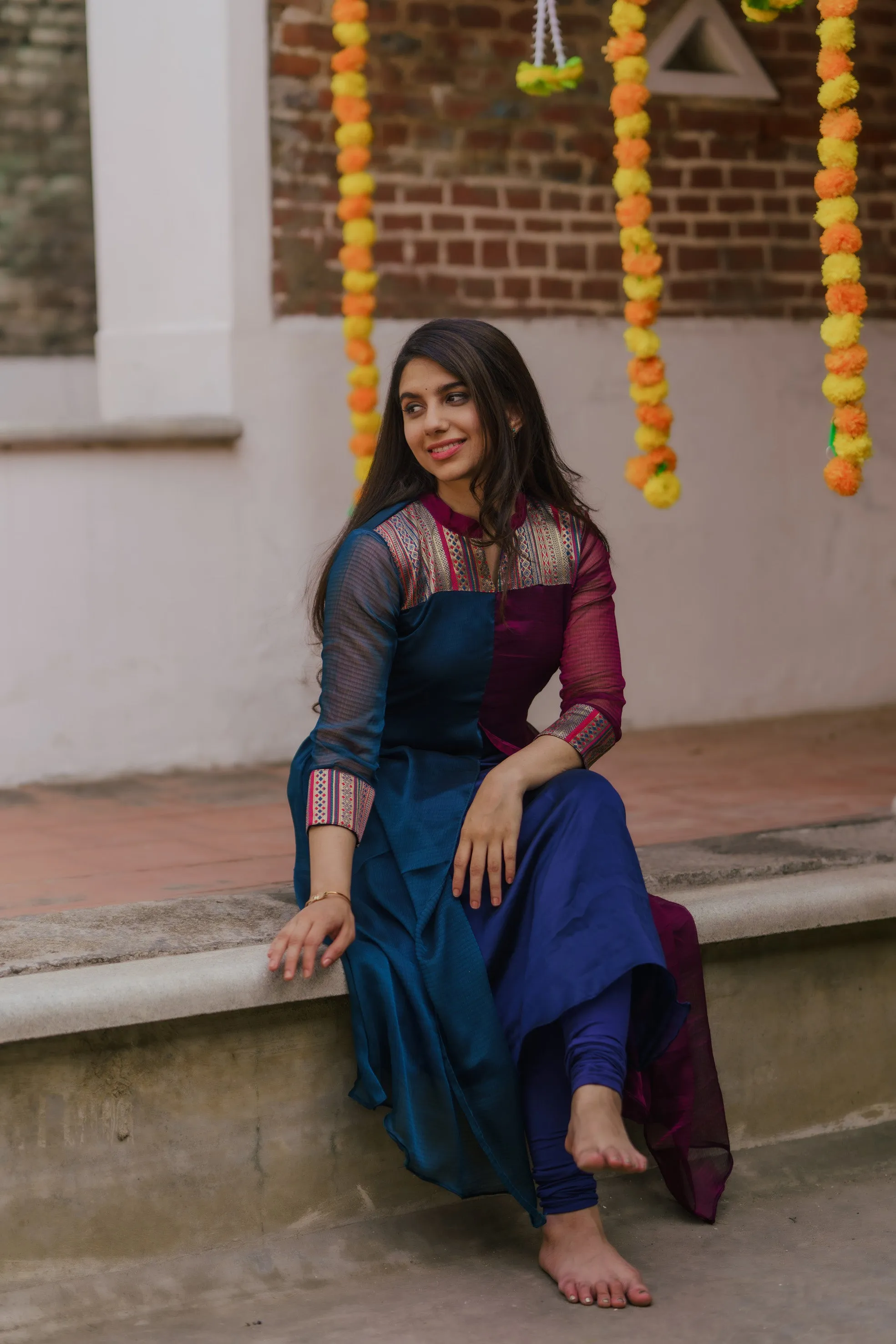 Aadhirai Wine with Teal Blue (Kurti)