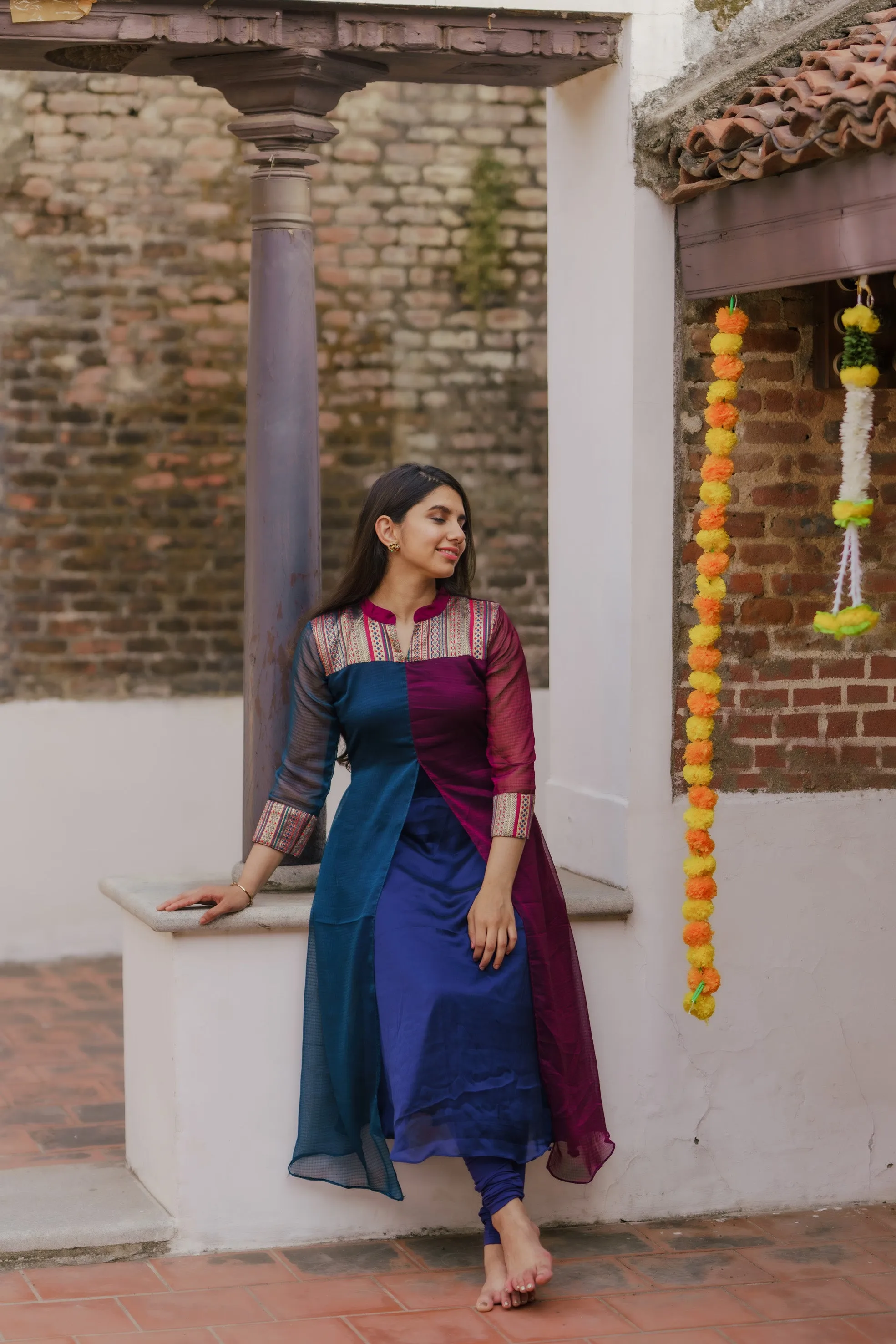 Aadhirai Wine with Teal Blue (Kurti)