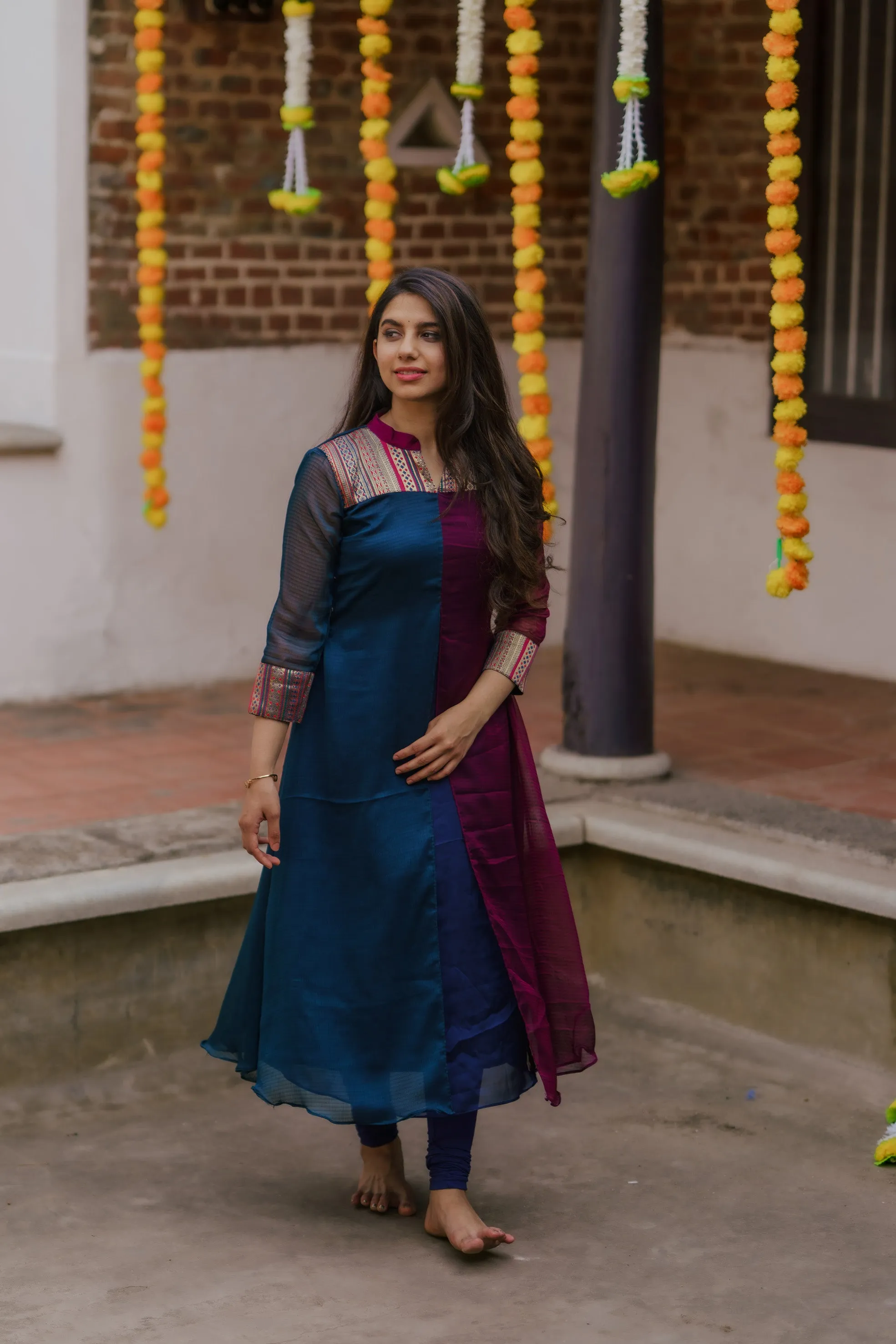 Aadhirai Wine with Teal Blue (Kurti)