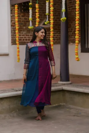 Aadhirai Wine with Teal Blue (Kurti)