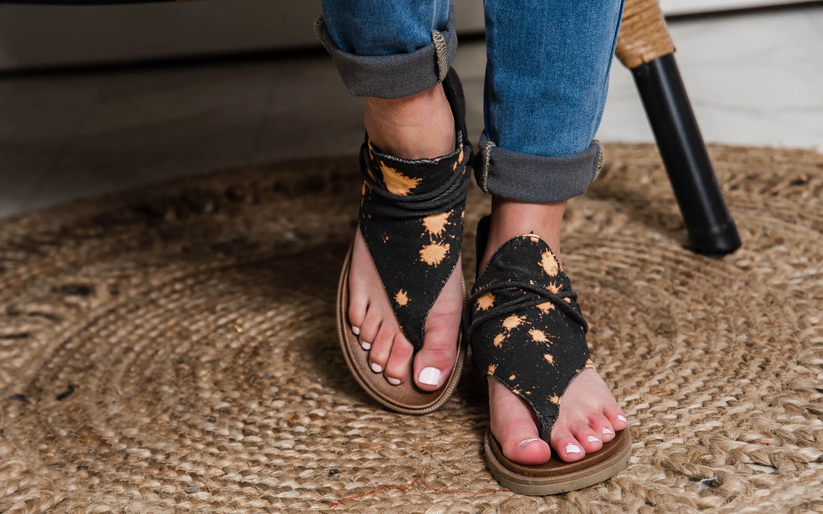 Angelika Bleach Splatter Black Sparta Sandal -Very G FINAL SALE