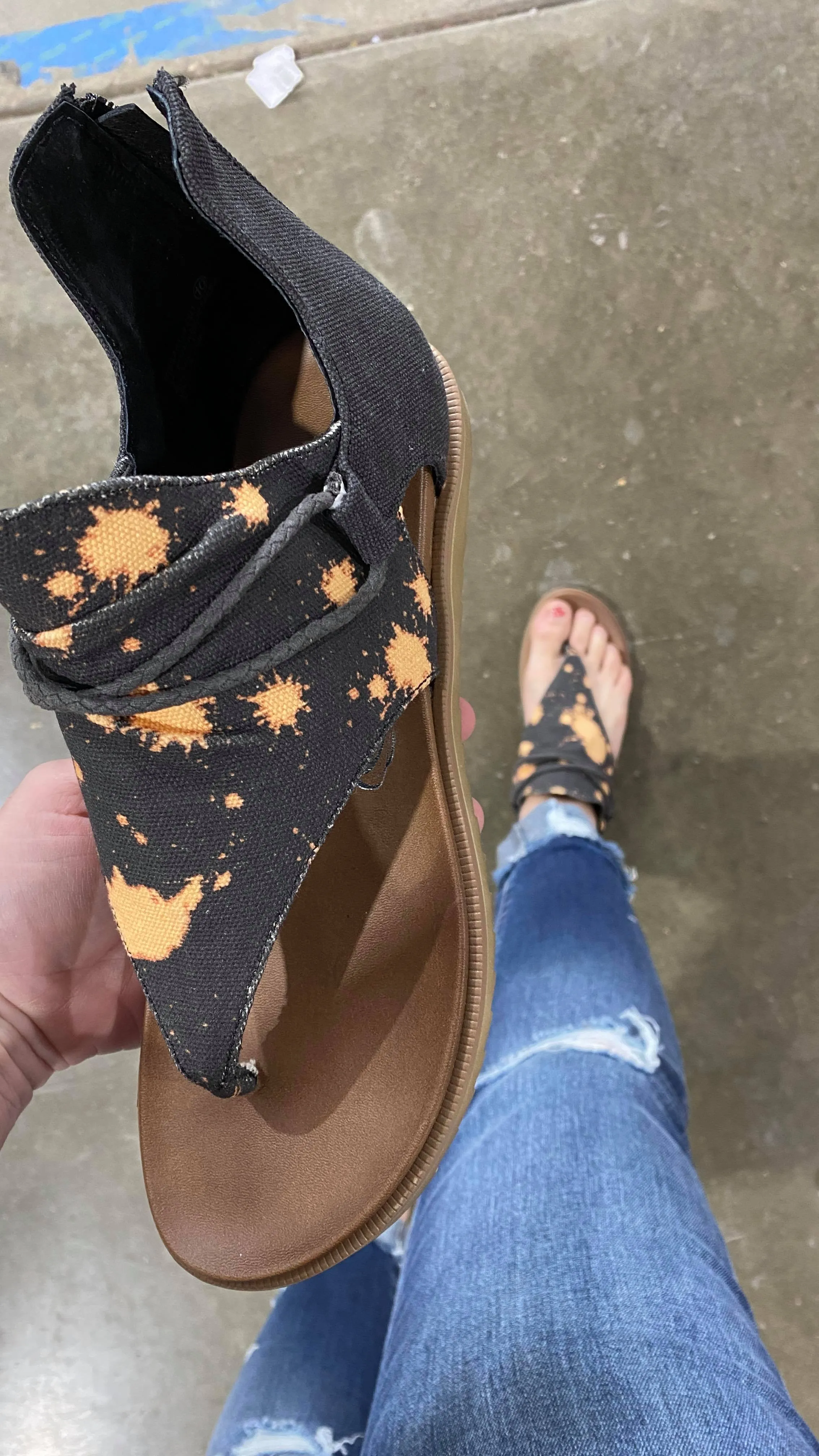 Angelika Bleach Splatter Black Sparta Sandal -Very G FINAL SALE