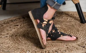 Angelika Bleach Splatter Black Sparta Sandal -Very G FINAL SALE