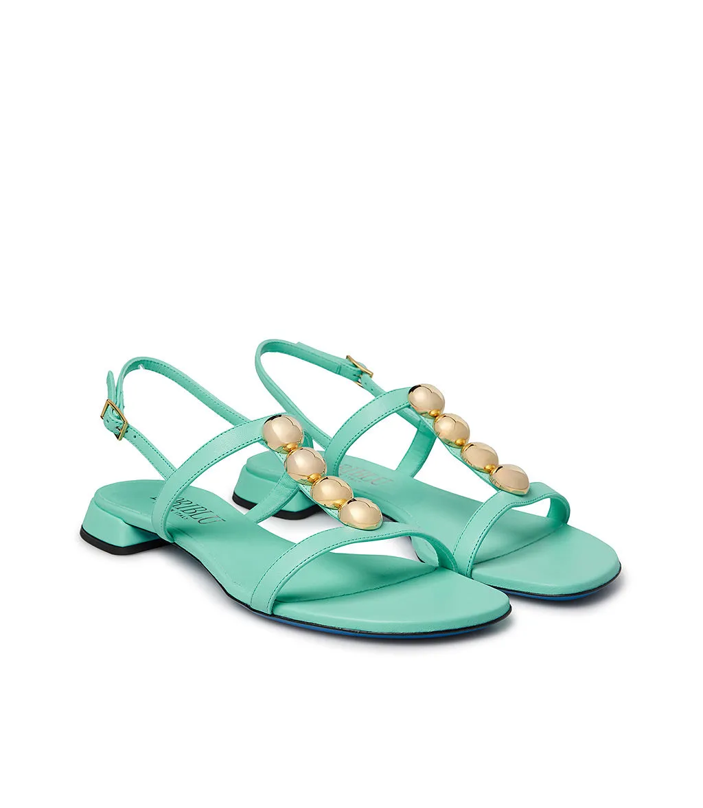 Aqua green leather sandal with studs