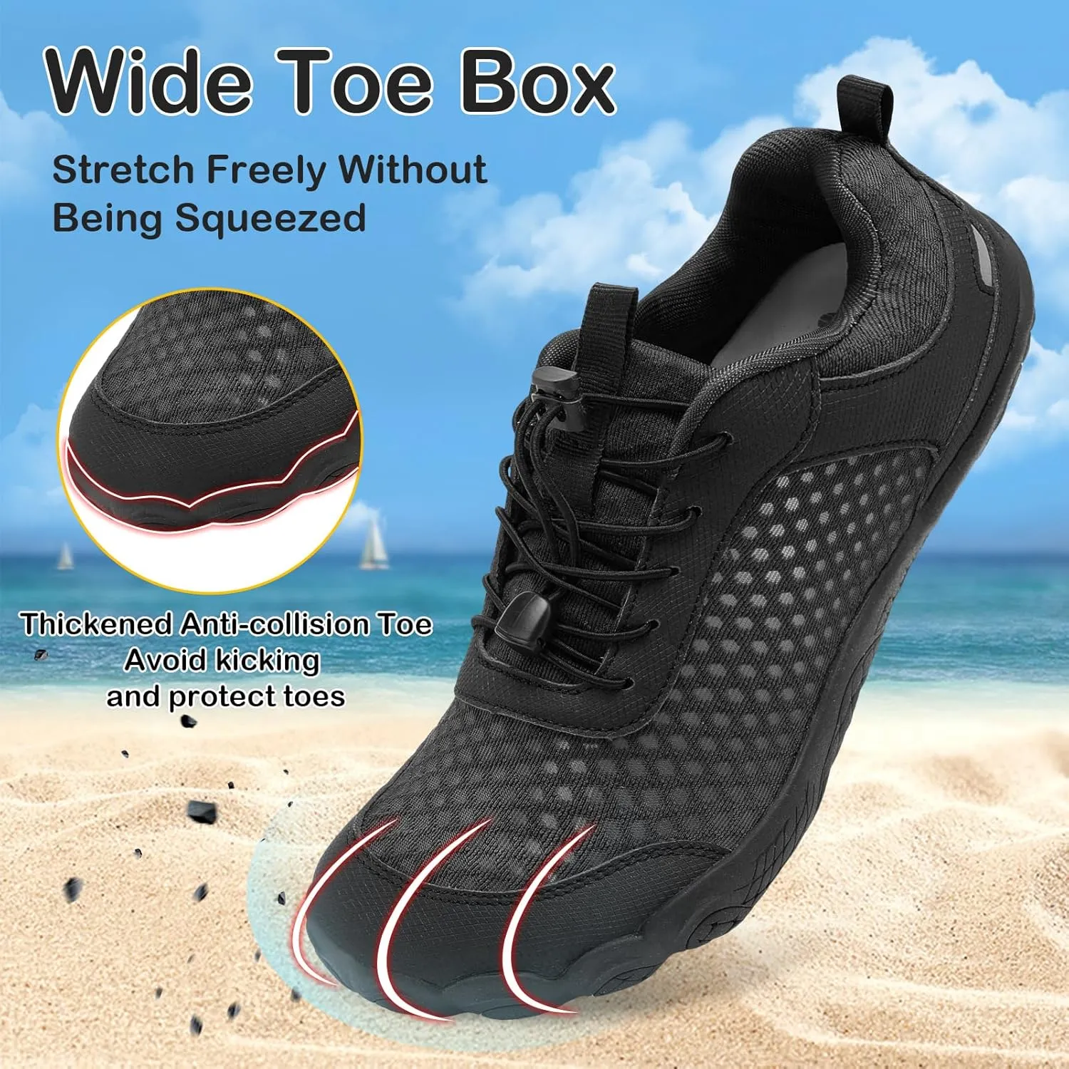 BARERUN Water Shoes Women Men Quick-Dry Wide Toe Athletic Hiking Water Sports Shoes Adjustable Zero Drop Barefoot Shoes for Beach Swim Kayaking Surfing Walking Training