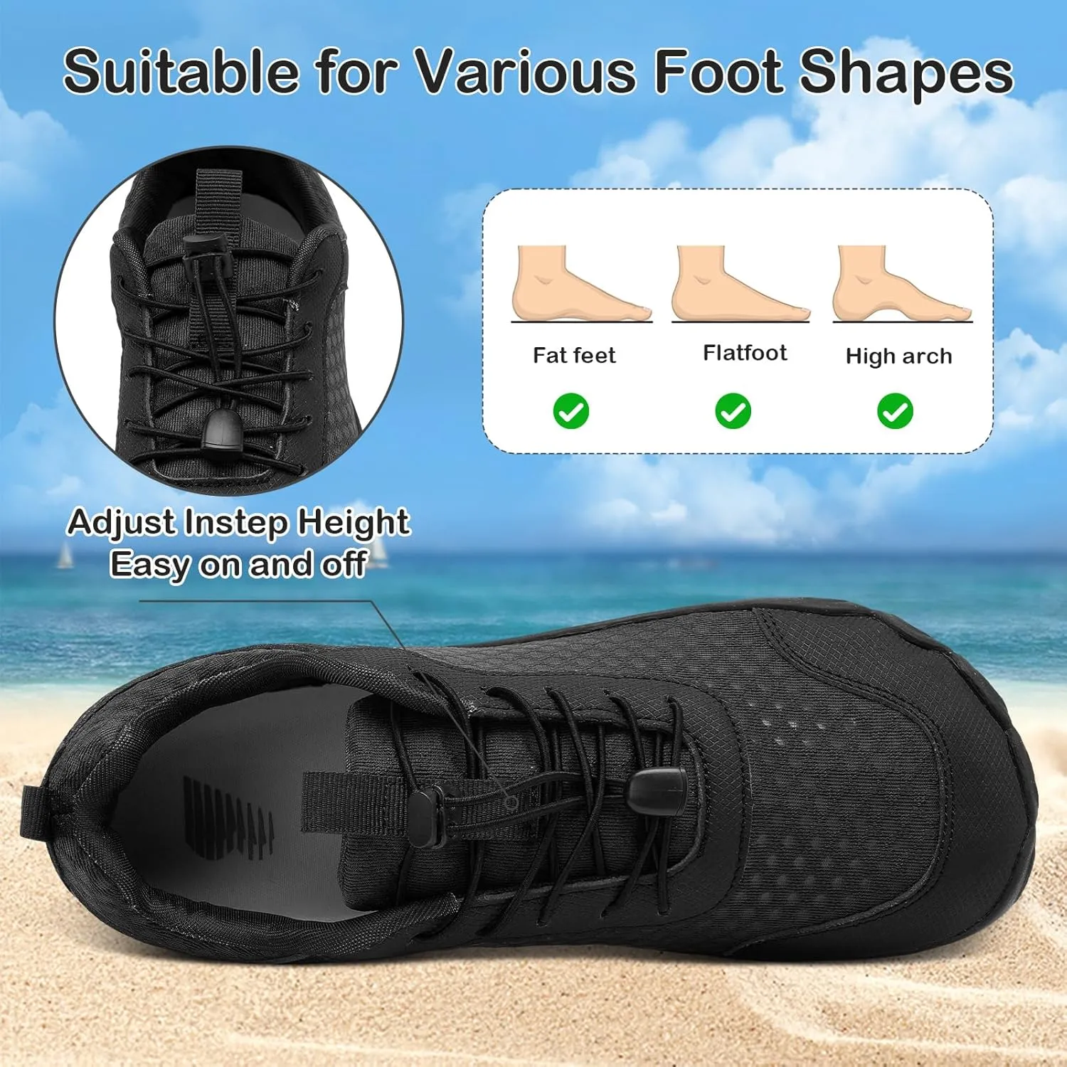 BARERUN Water Shoes Women Men Quick-Dry Wide Toe Athletic Hiking Water Sports Shoes Adjustable Zero Drop Barefoot Shoes for Beach Swim Kayaking Surfing Walking Training