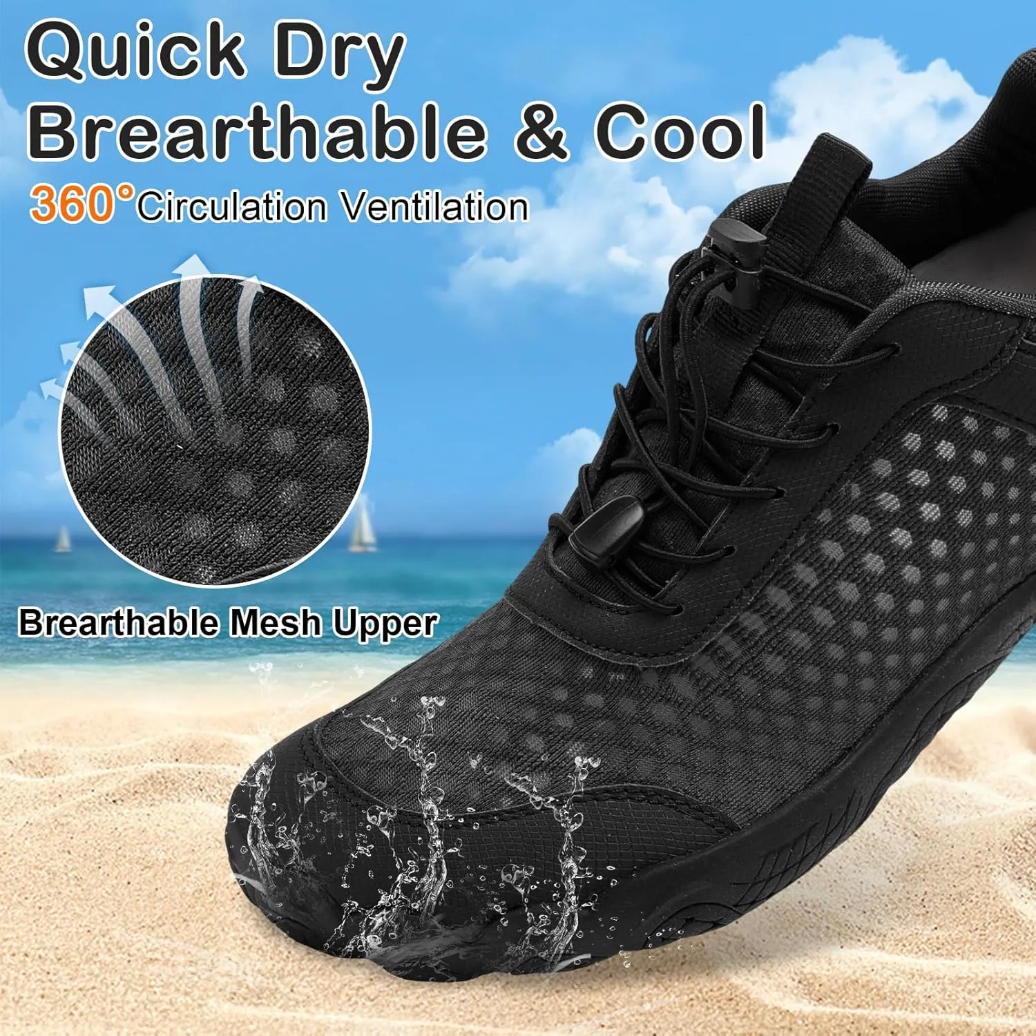 BARERUN Water Shoes Women Men Quick-Dry Wide Toe Athletic Hiking Water Sports Shoes Adjustable Zero Drop Barefoot Shoes for Beach Swim Kayaking Surfing Walking Training