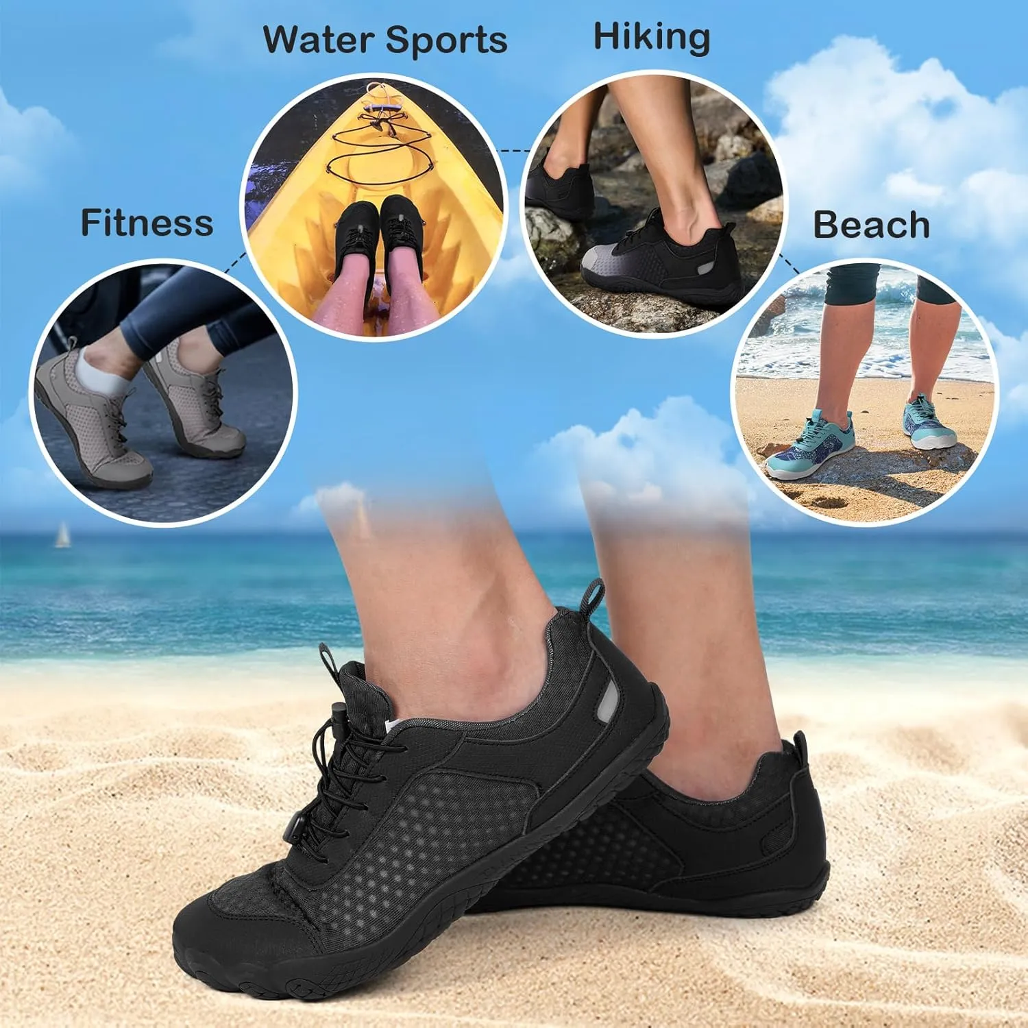 BARERUN Water Shoes Women Men Quick-Dry Wide Toe Athletic Hiking Water Sports Shoes Adjustable Zero Drop Barefoot Shoes for Beach Swim Kayaking Surfing Walking Training