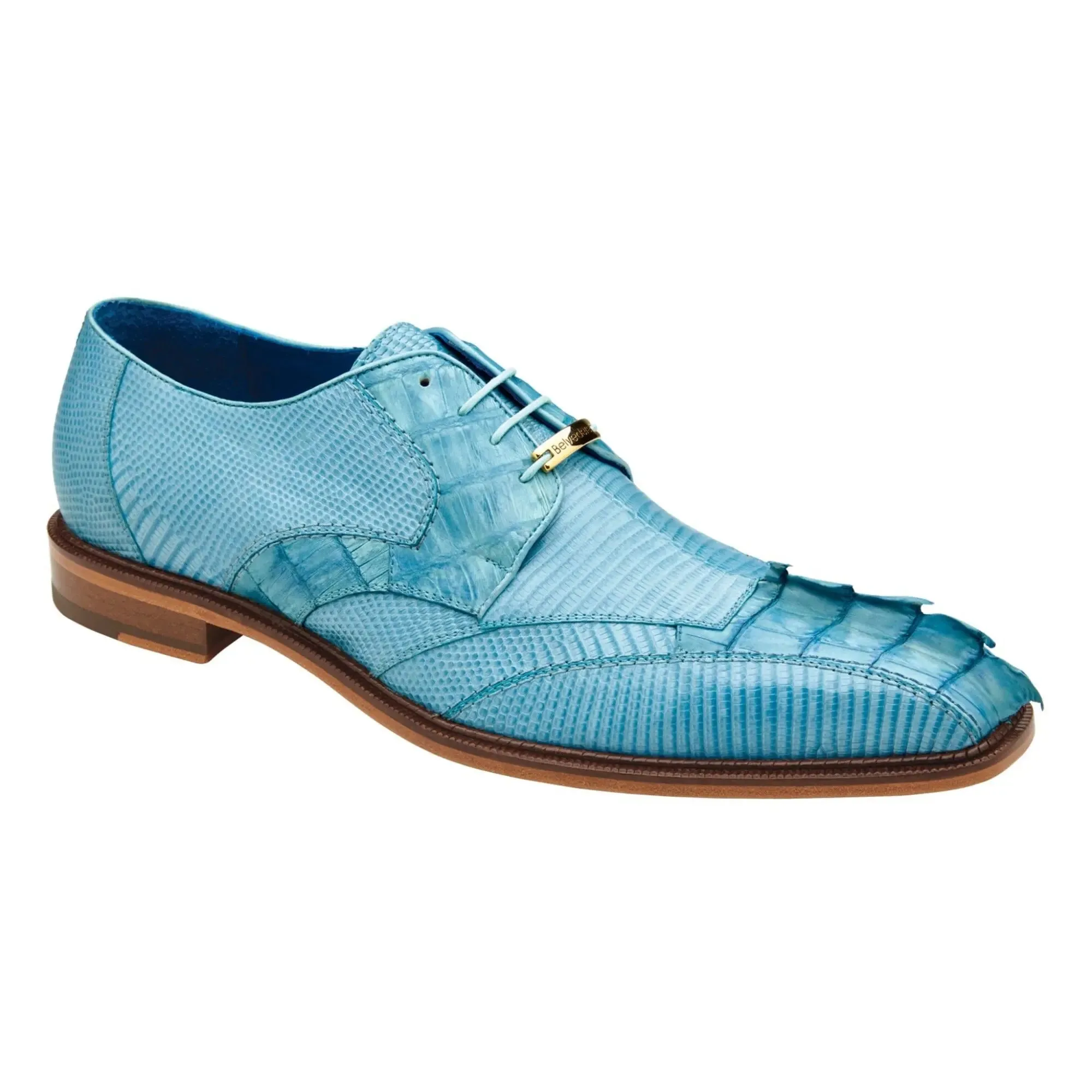Belvedere Valter in Summer Blue Genuine Caiman Croc & Lizard Oxfords