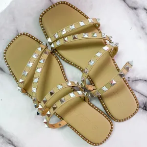 Cayley Studded Sandals: Nude/Silver