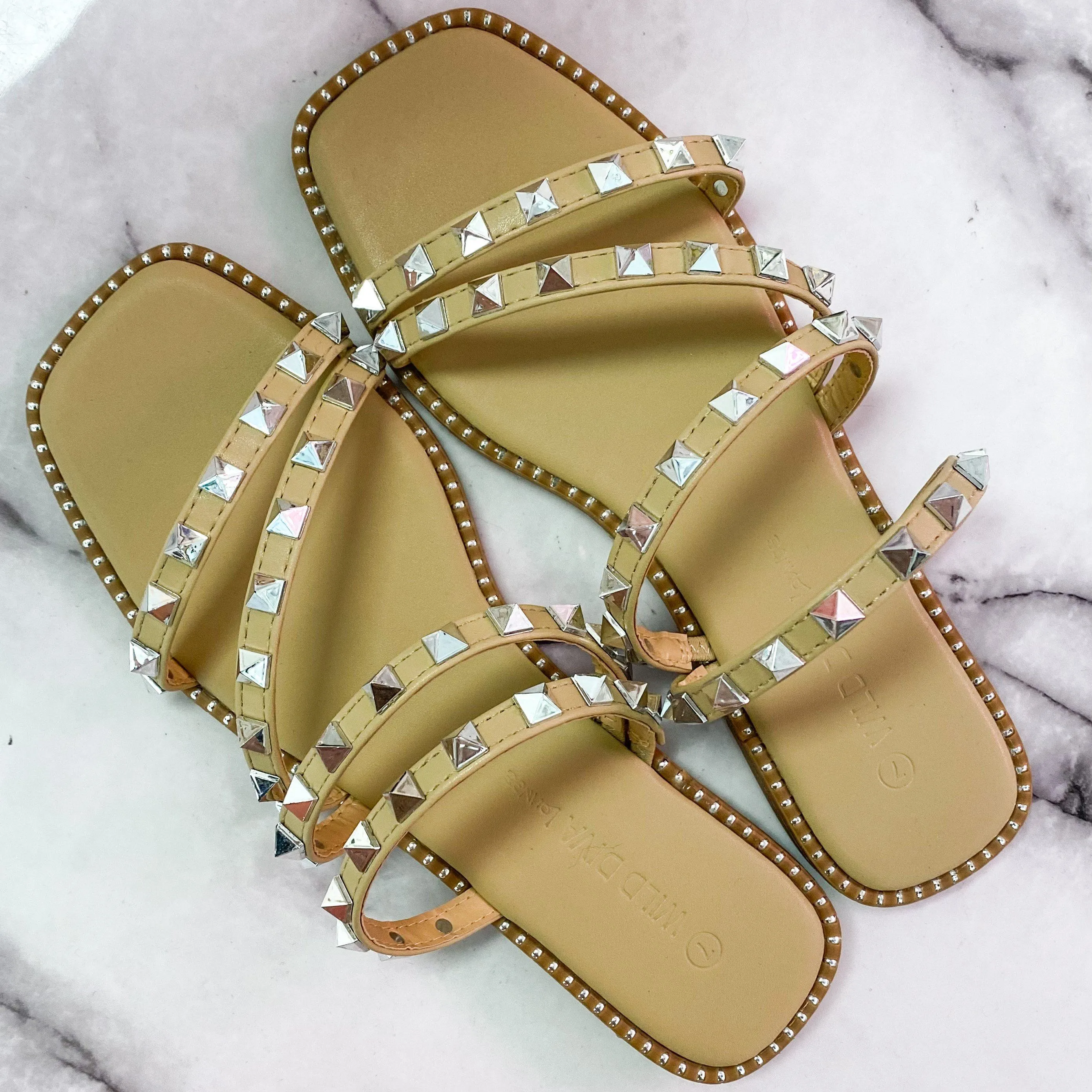 Cayley Studded Sandals: Nude/Silver