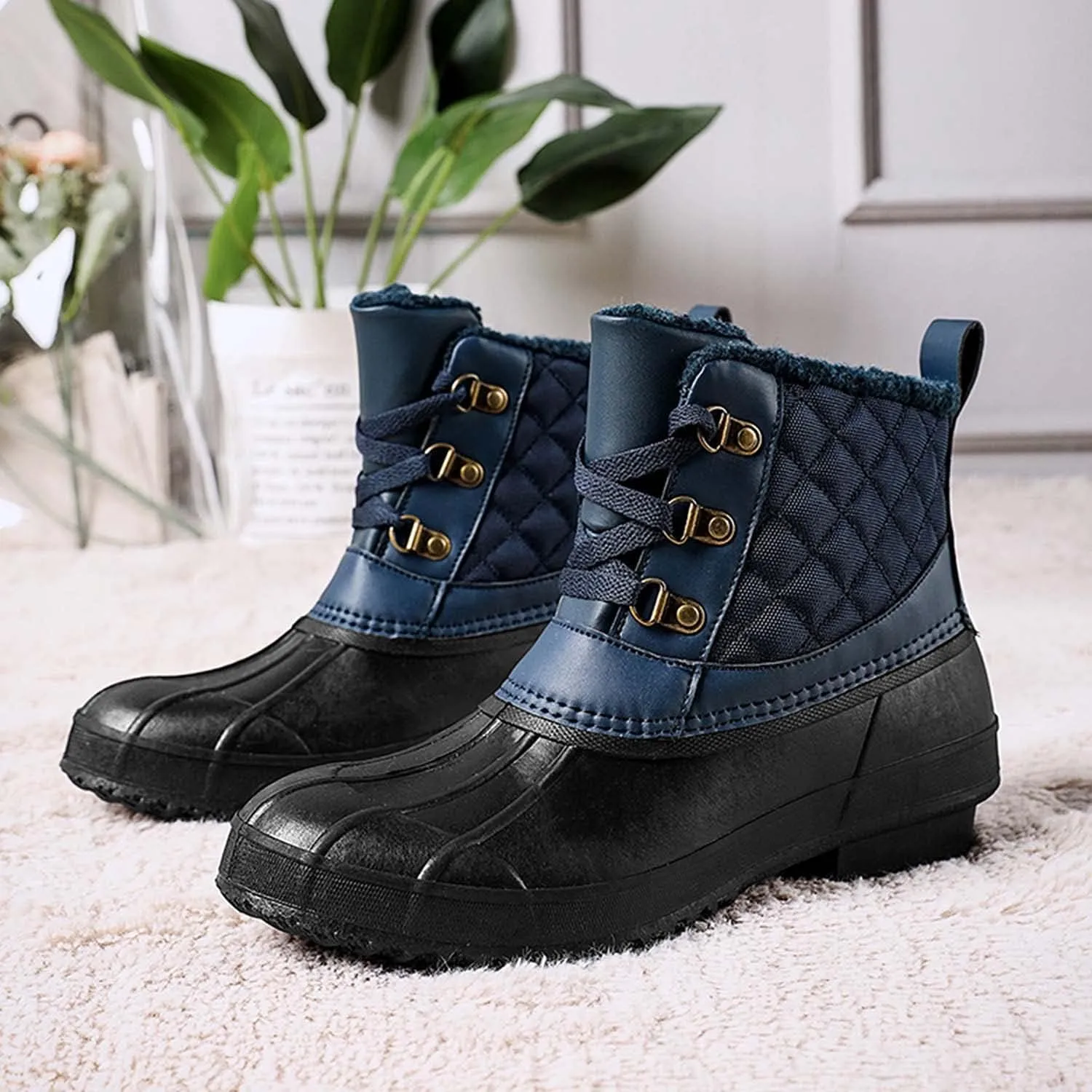 CERYTHRINA Womens Duck Boots Waterproof Warm Snow Boots Outdoor Winter Booties Ankle Rain Boot