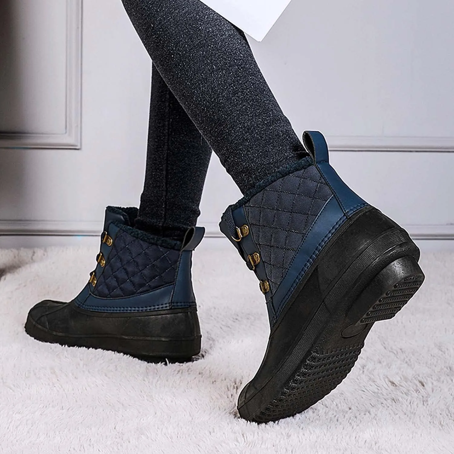 CERYTHRINA Womens Duck Boots Waterproof Warm Snow Boots Outdoor Winter Booties Ankle Rain Boot