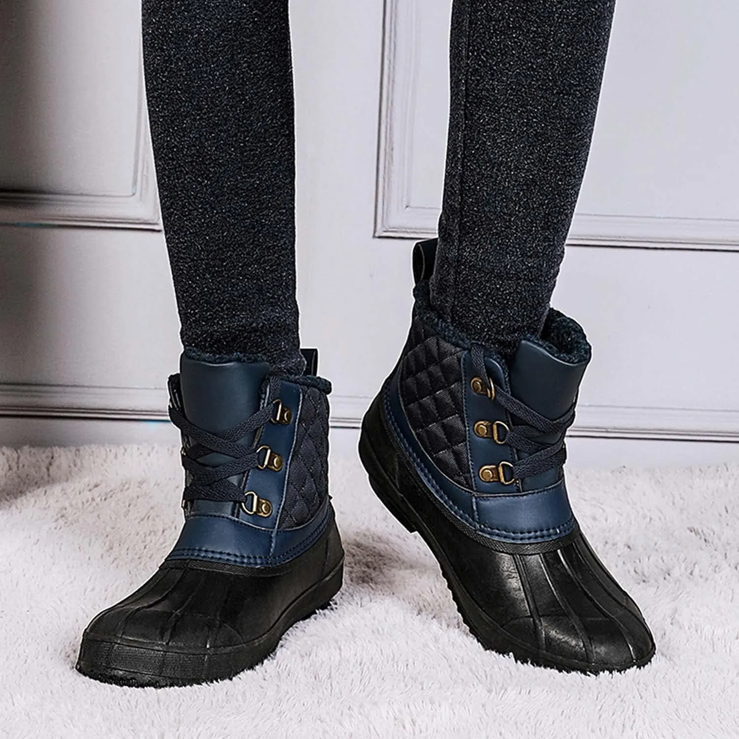 CERYTHRINA Womens Duck Boots Waterproof Warm Snow Boots Outdoor Winter Booties Ankle Rain Boot