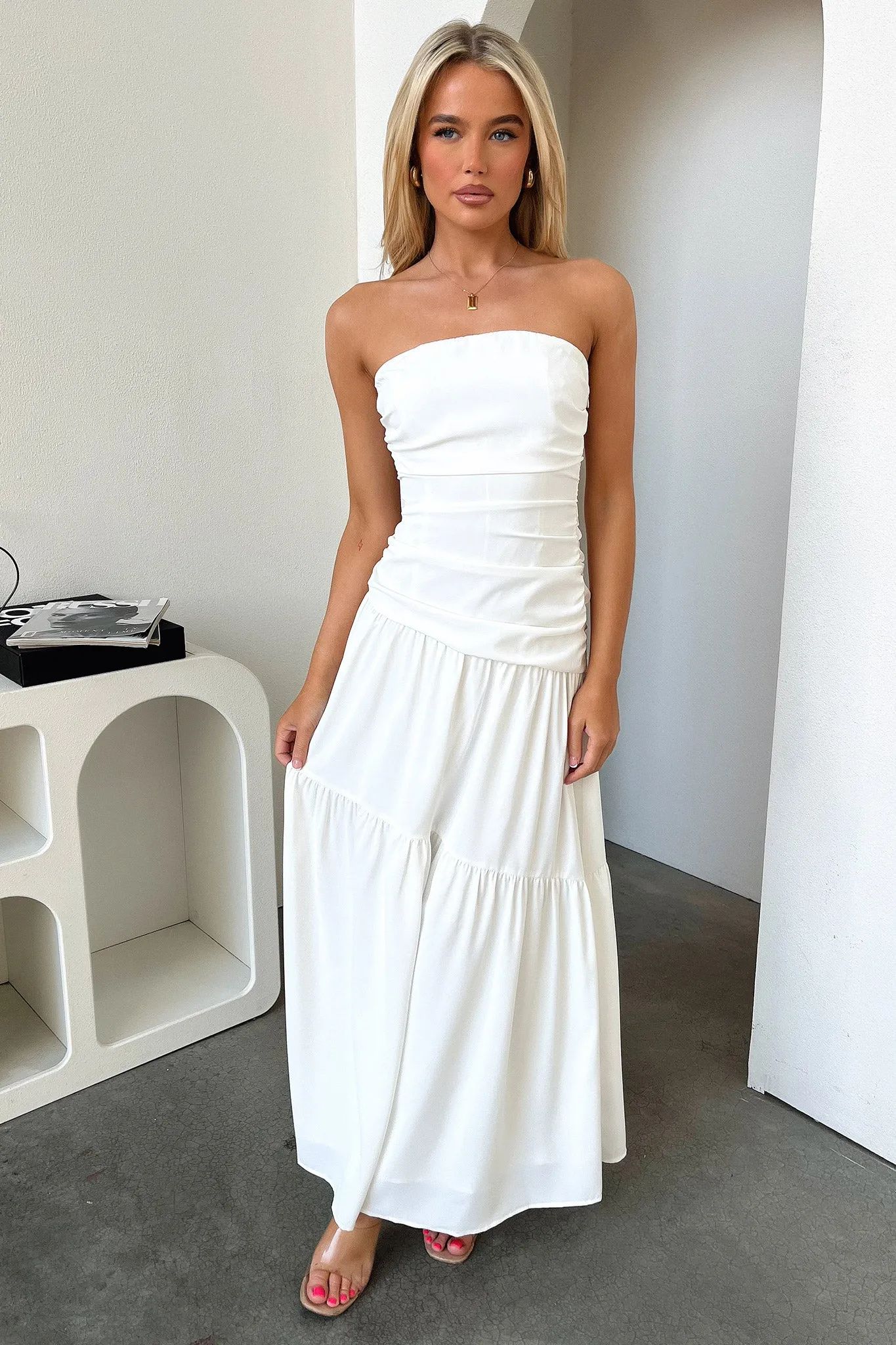 Charlotte Strapless Maxi Dress - White