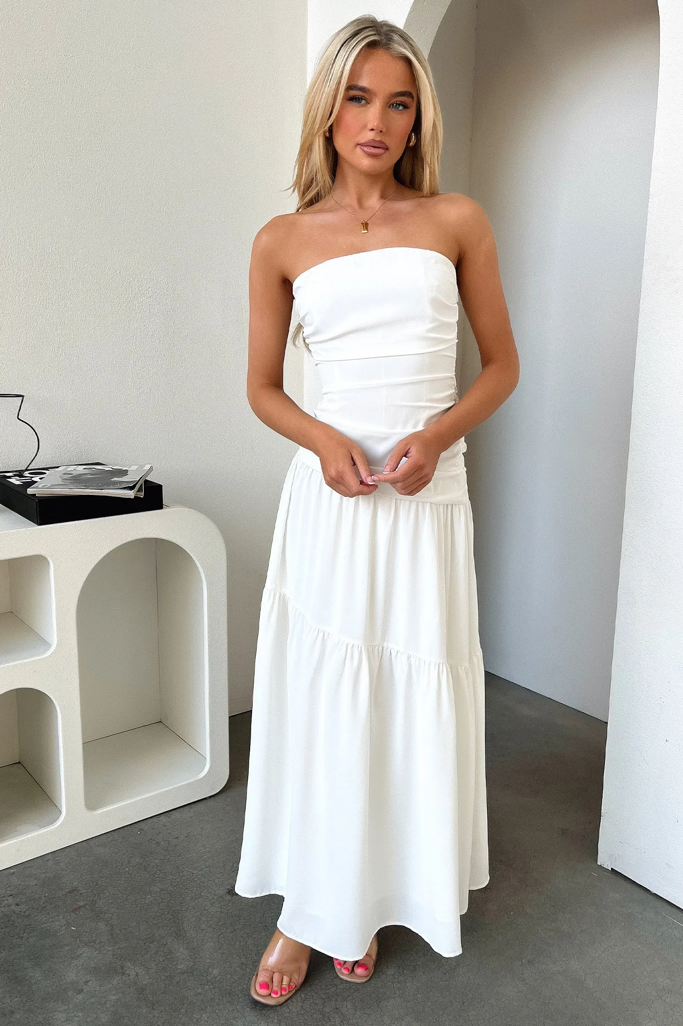 Charlotte Strapless Maxi Dress - White