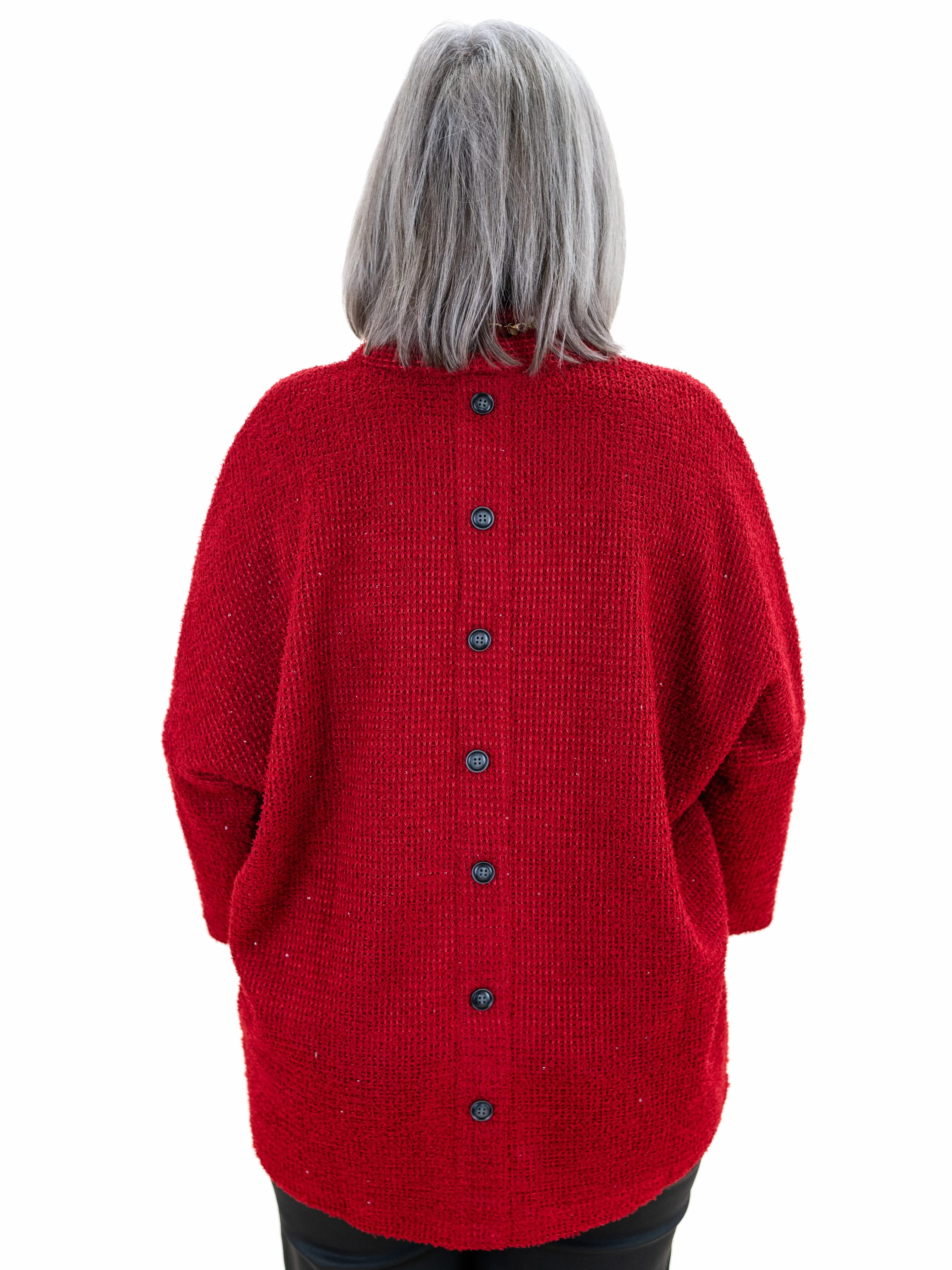 Cowl Neck Drop Shoulder Sweater Red