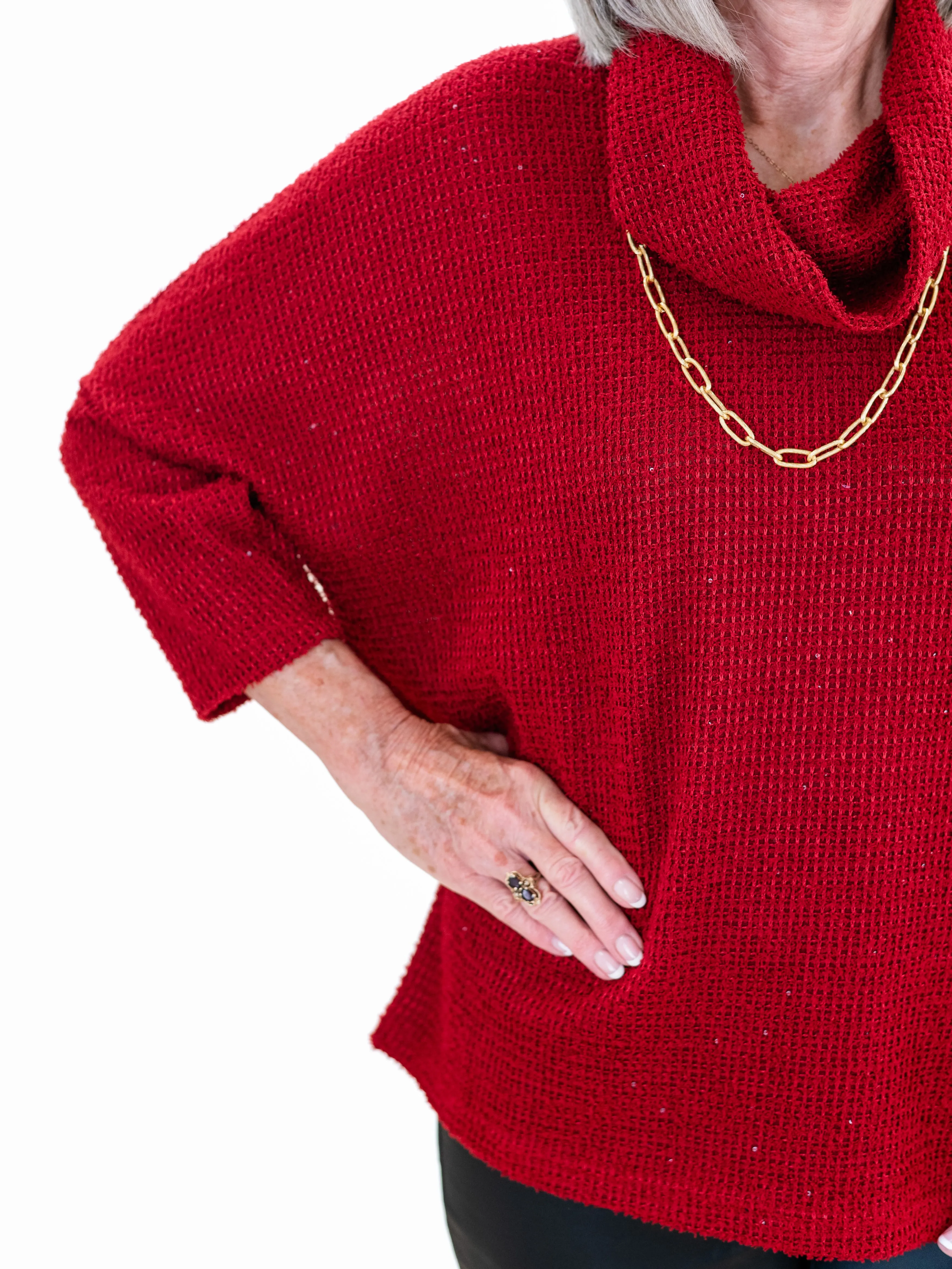 Cowl Neck Drop Shoulder Sweater Red