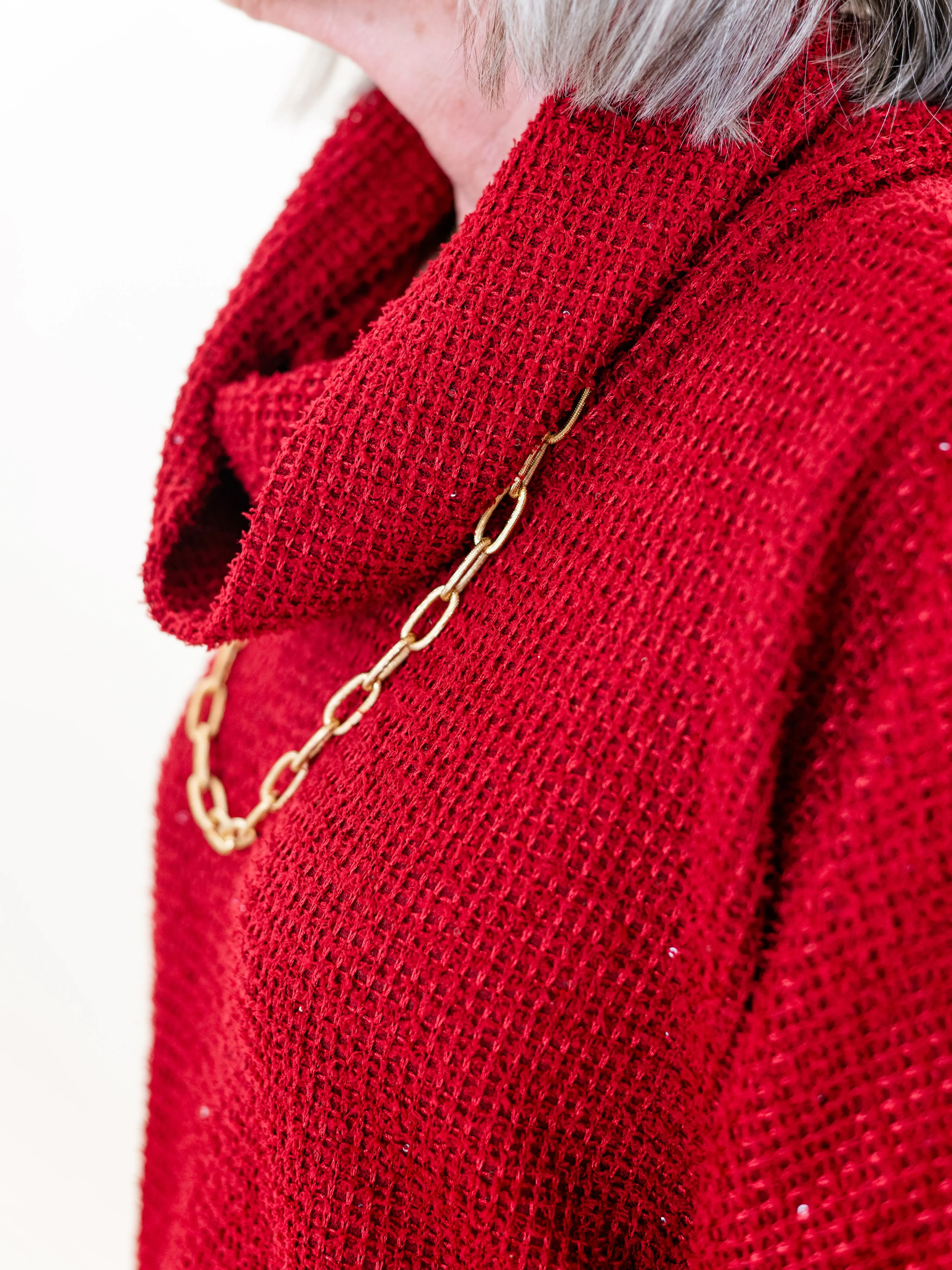 Cowl Neck Drop Shoulder Sweater Red