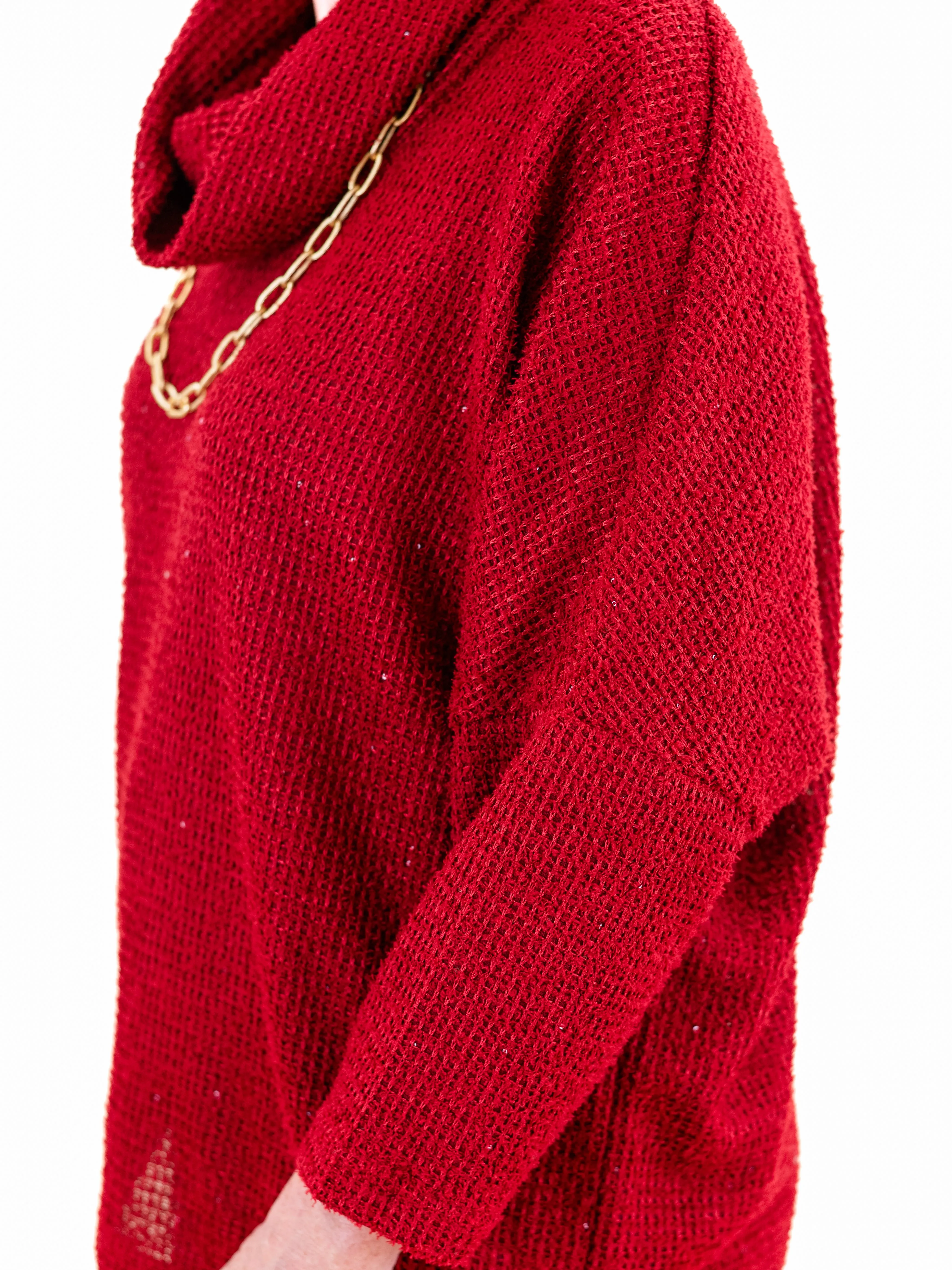 Cowl Neck Drop Shoulder Sweater Red