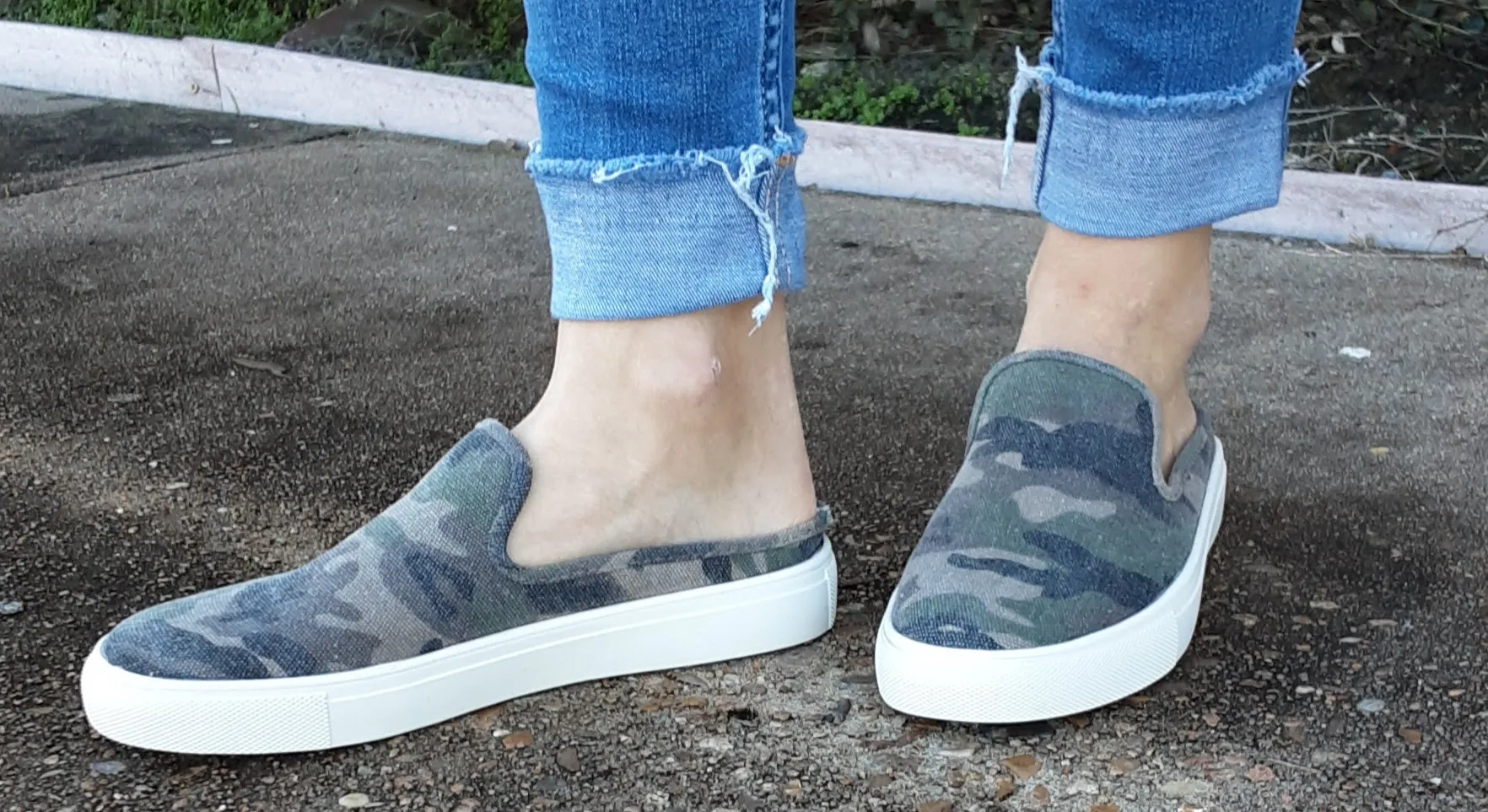 Distressed Camo Open Back Slip On Mules | Boutique by Corkys | Abbott