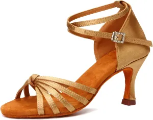 DKZSYIM Women's Satin Latin Dance Shoes Professional Ballroom Salsa Practice Performance Dancing Shoes,Model 217
