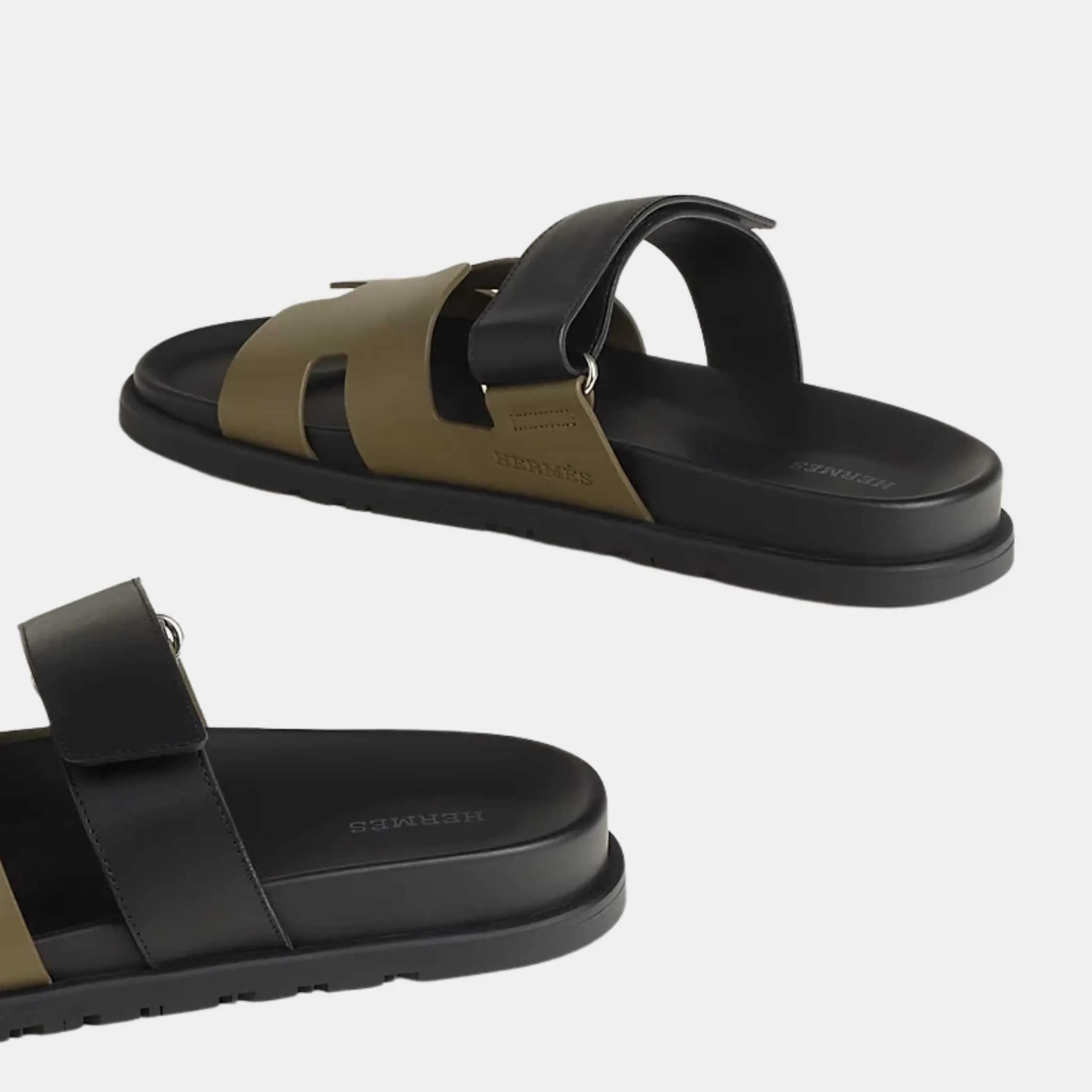 Hermes Chypre Sandals Tundra green Black