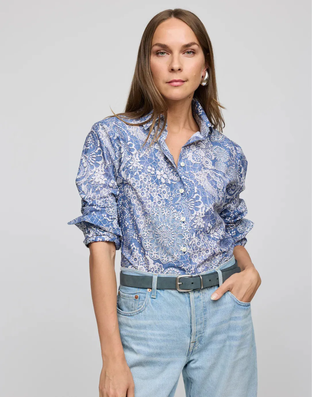 HINSON WU - MARGOT LONG SLEEVE LACE PRINT SHIRT