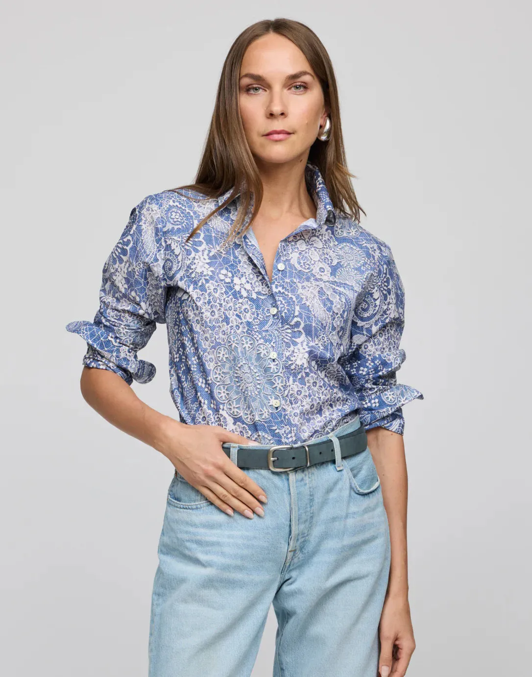 HINSON WU - MARGOT LONG SLEEVE LACE PRINT SHIRT