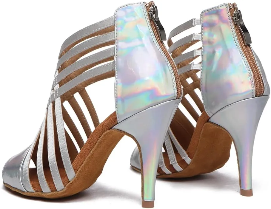HIPPOSEUS Women Peep Toe Latin Dance Shoes with Zipper Salsa Bachata Ballroom Ankle Dance Shoes,Model L569