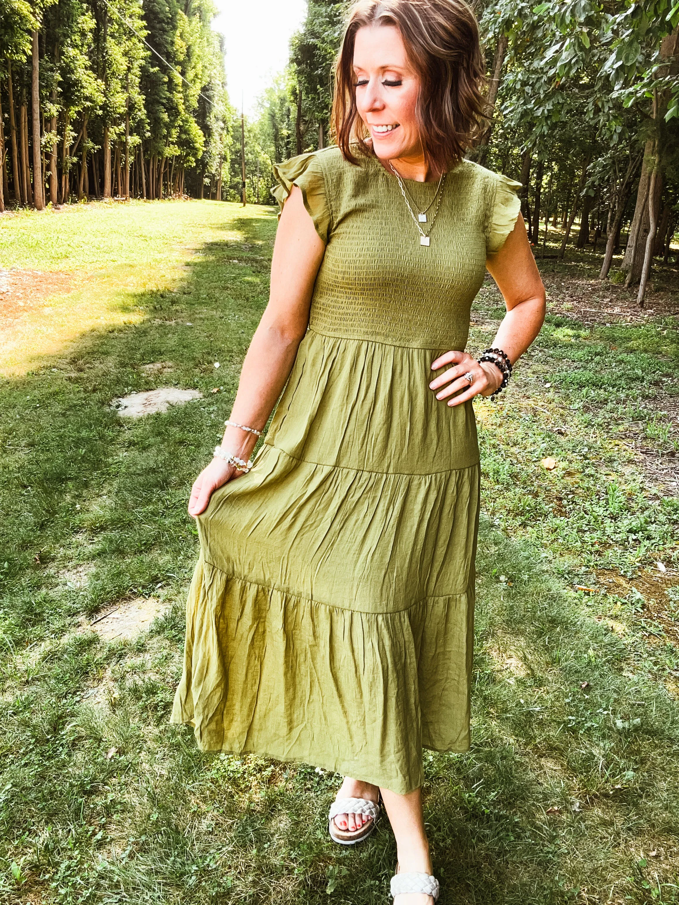 Kiwi Smocked Tiered Midi Dress