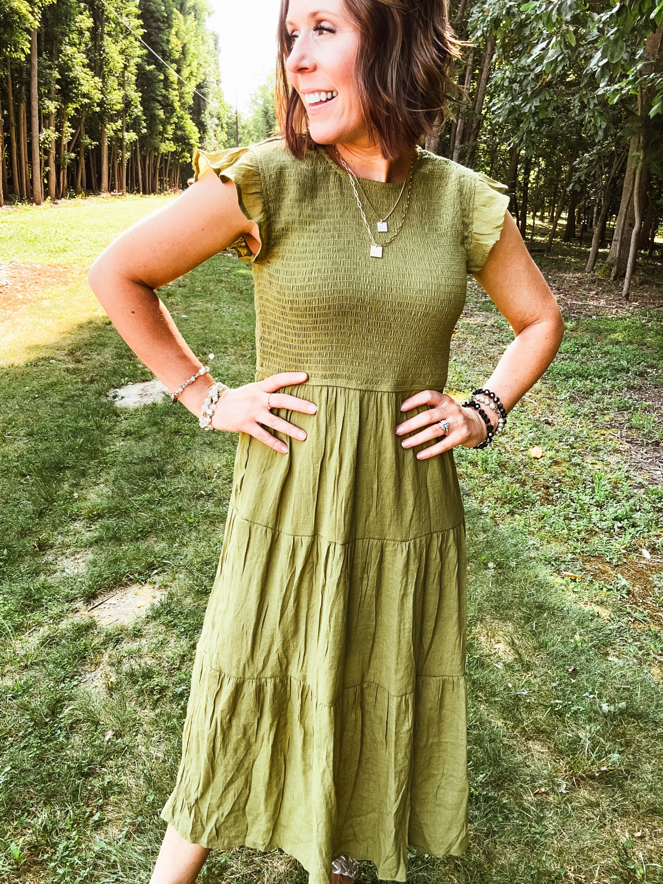 Kiwi Smocked Tiered Midi Dress