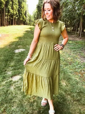 Kiwi Smocked Tiered Midi Dress