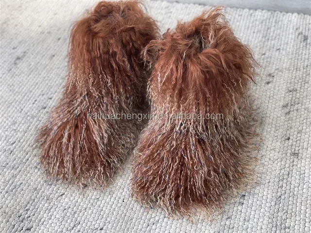 Lamb Mongolian Calf or Ankle  Fur Winter Flat Boots