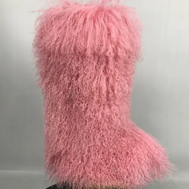 Lamb Mongolian Calf or Ankle  Fur Winter Flat Boots