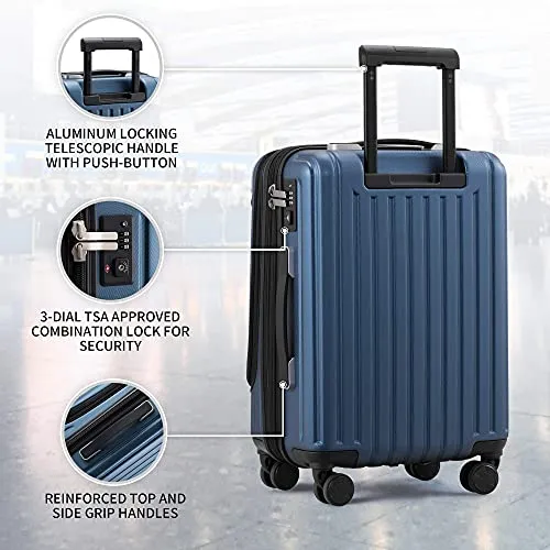 LEVEL8 Grace EXT Carry On Luggage Airline Approved, 20” Expandable Hardside Carry On Suitcase With Wheels, ABS PC Harshell Spinner Small Luggage with TSA Lock - Blue, 20-Inch Carry-On