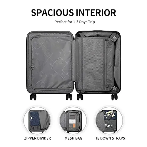 LEVEL8 Grace EXT Carry On Luggage Airline Approved, 20” Expandable Hardside Carry On Suitcase With Wheels, ABS PC Harshell Spinner Small Luggage with TSA Lock - Blue, 20-Inch Carry-On