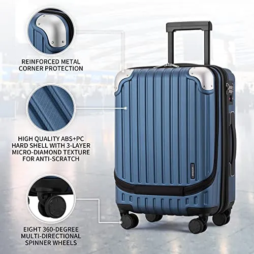 LEVEL8 Grace EXT Carry On Luggage Airline Approved, 20” Expandable Hardside Carry On Suitcase With Wheels, ABS PC Harshell Spinner Small Luggage with TSA Lock - Blue, 20-Inch Carry-On