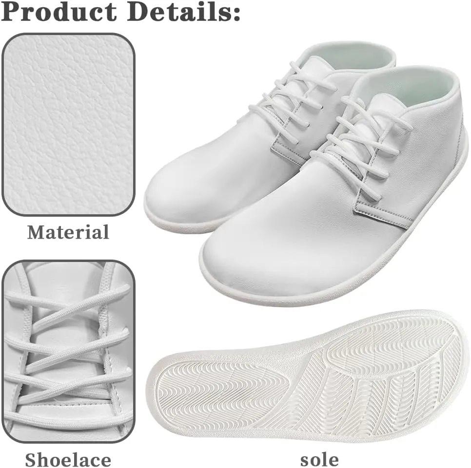 Men Fashion Low-Top Barefoot Shoes Light Waterproof Running Sneakers Casual Laces-Up Minimalist Shoe for Walking US 5-14 White Sole