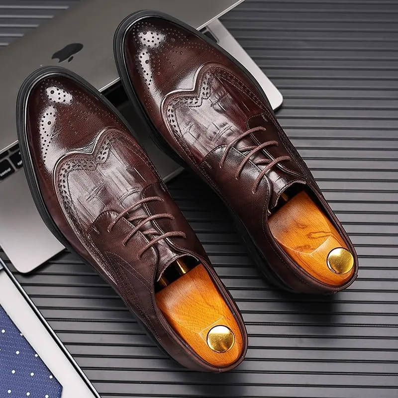 Men's Leather Brogue Oxfords - Classic Wingtip Dress Shoes for Comfortable Business & Casual Wear